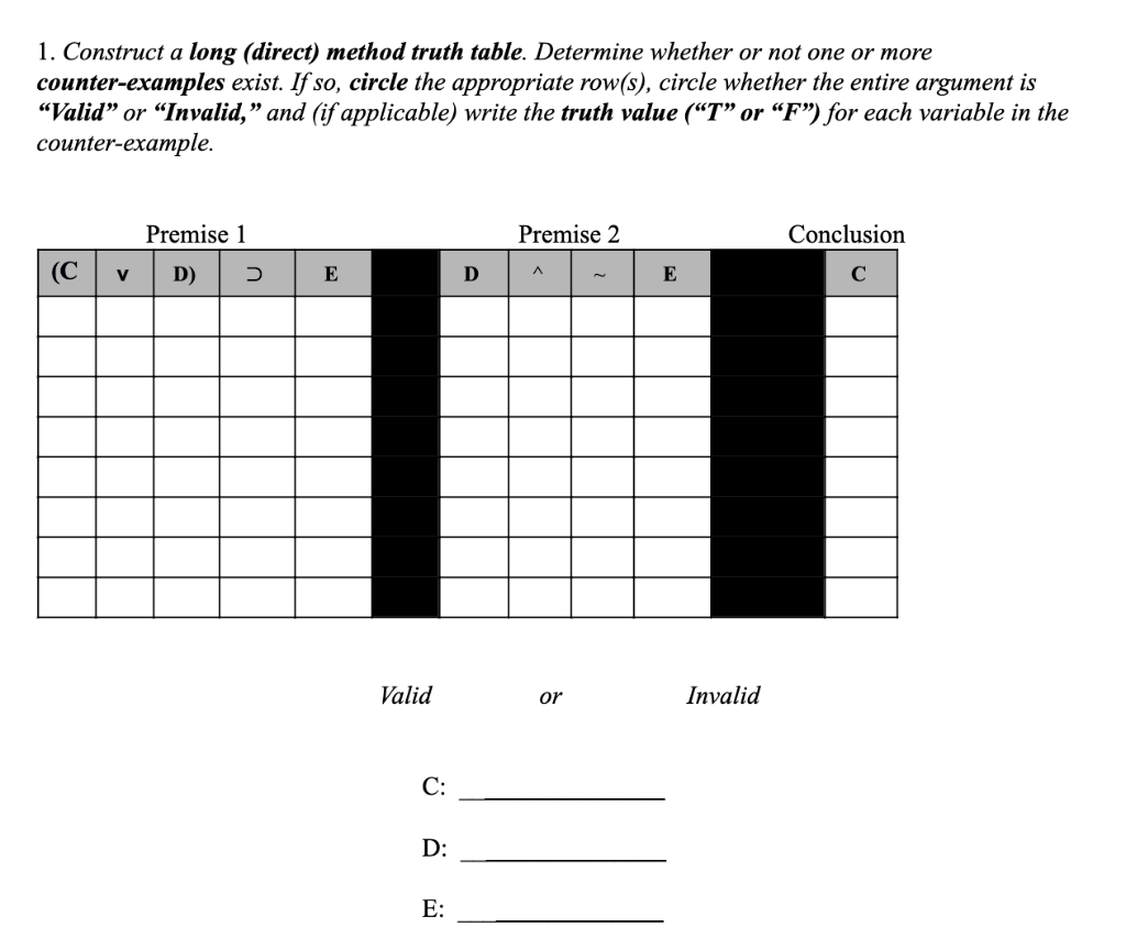1 Construct A Long direct Method Truth Table Chegg