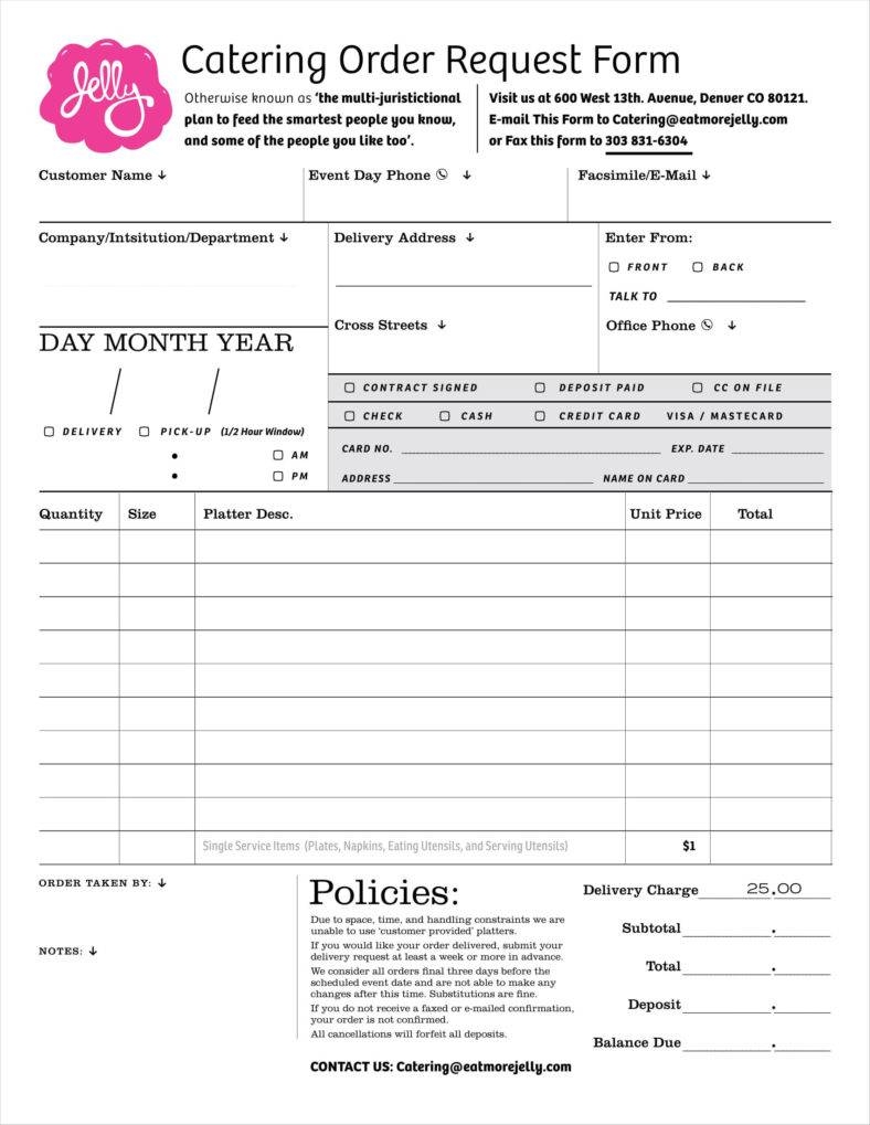 Printable Blank Catering Order Form