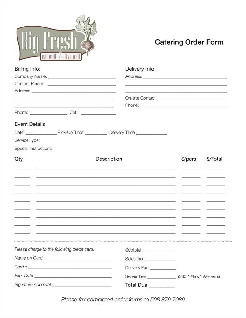 10 Catering Order Form Templates MS Word Numbers Pages