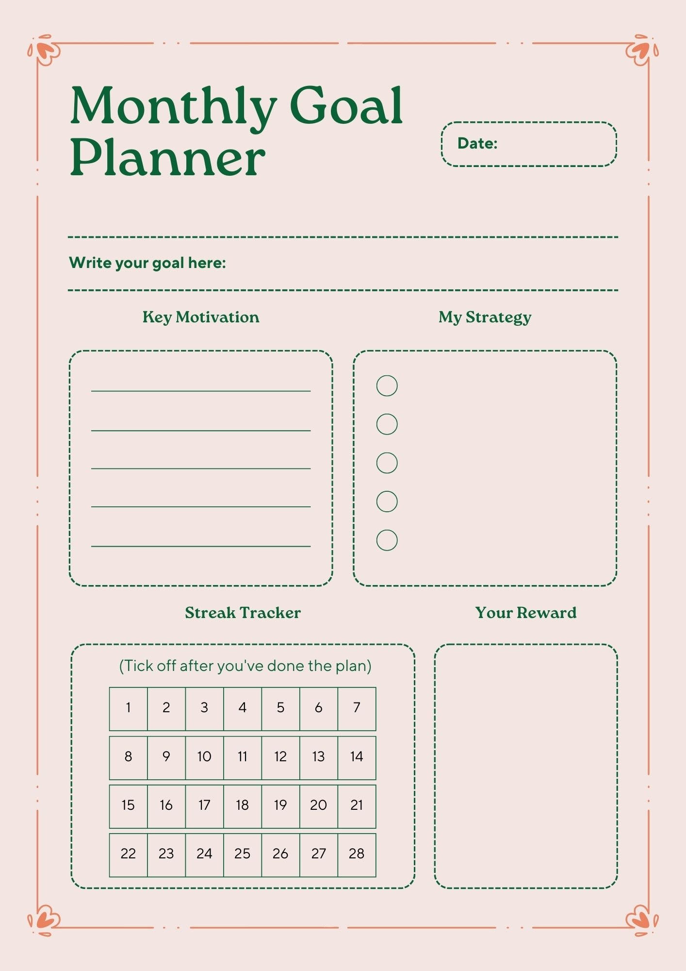 Blank Printable Agent Goal Planner