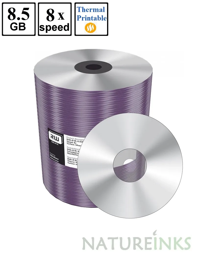100 MediaRange Dual Layer DVD R Double DL 8x Shiny Silver Thermal 