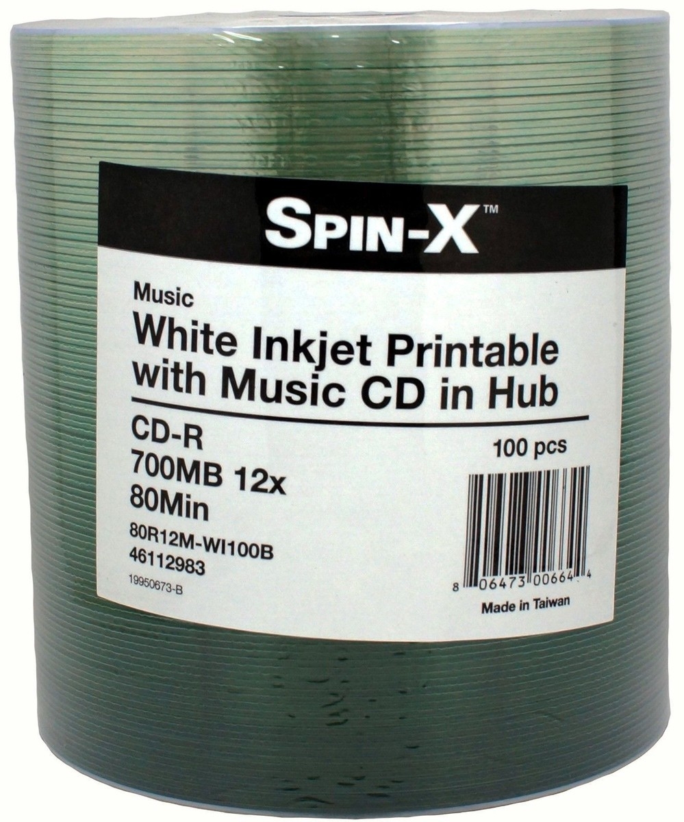 100 Spin X Music Digital Audio White Inkjet Printable Blank CD R 