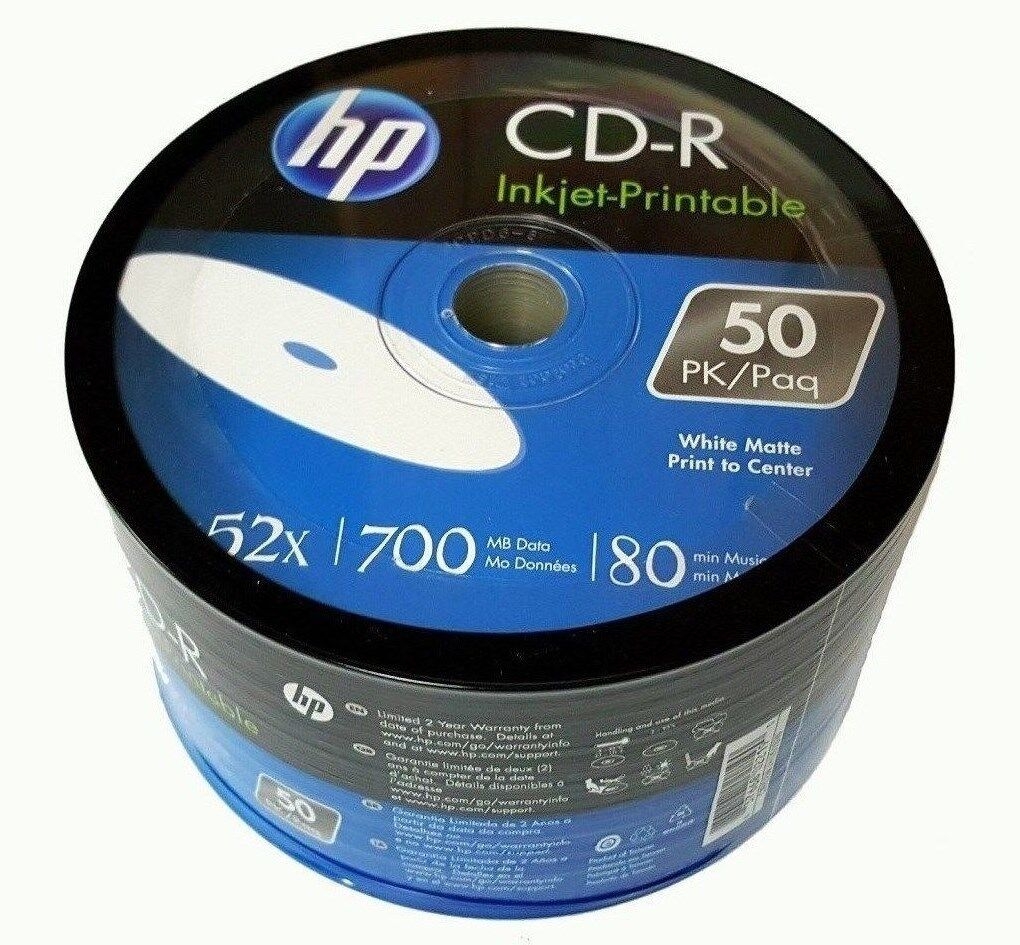 1000 HP Blank CD R CDR 52X 700MB White Inkjet Printable Recordable 