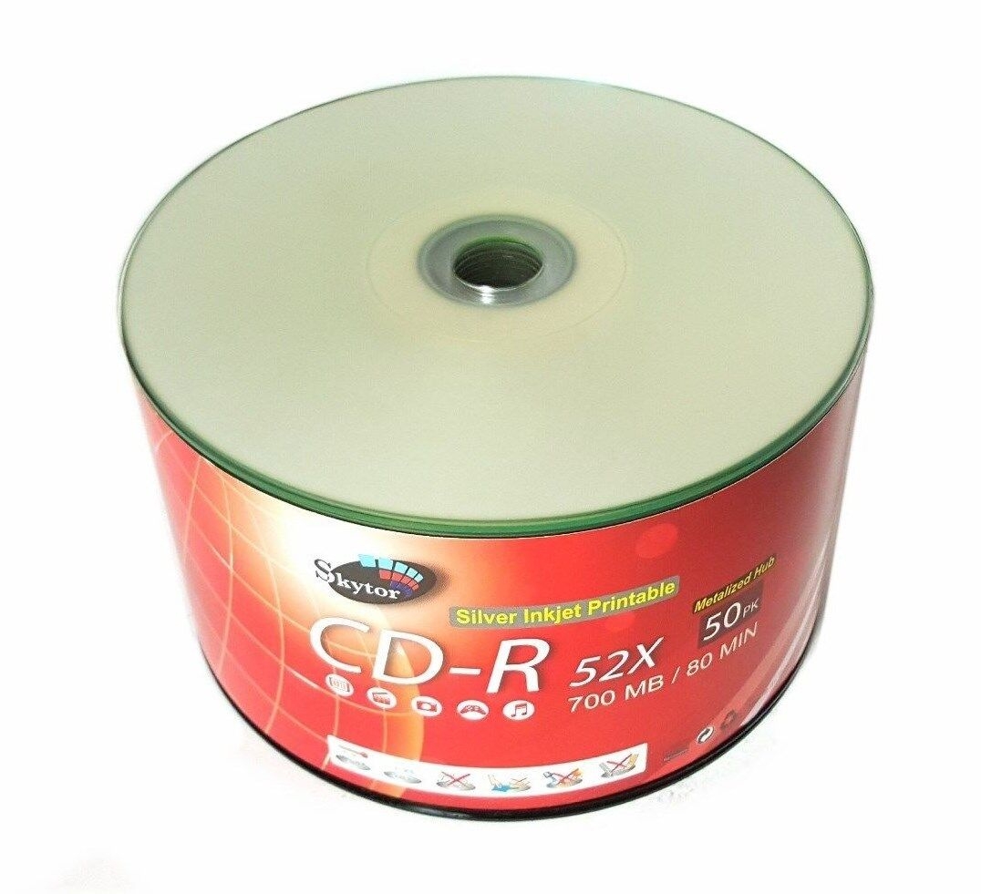 1000 SKYTOR Blank CD R CDR 52x 700MB Silver Inkjet Hub Printable 