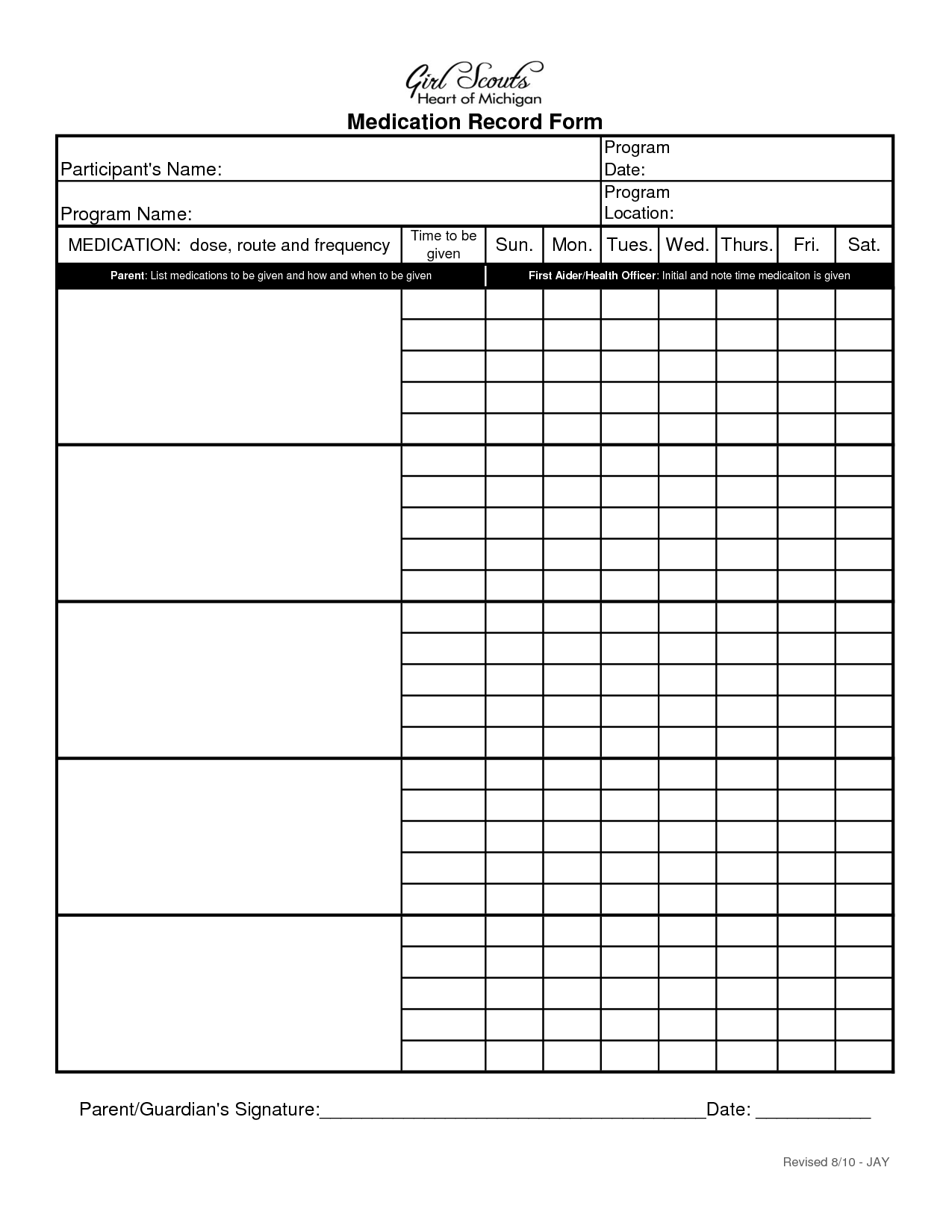 Blank Printable Medication Administration Record