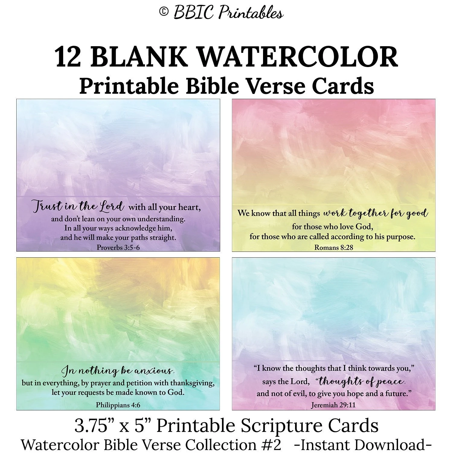 12 Blank Printable Scripture Cards C1 INSTANT DOWNLOAD 3 75x5 