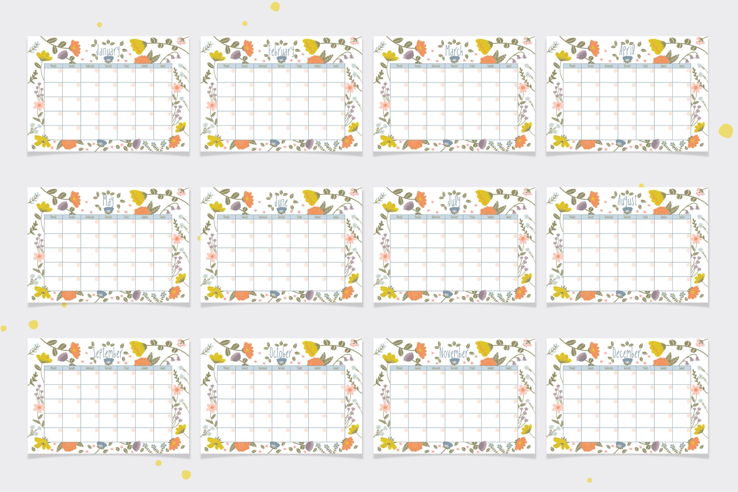 Blank 12 Calendar Month Printable