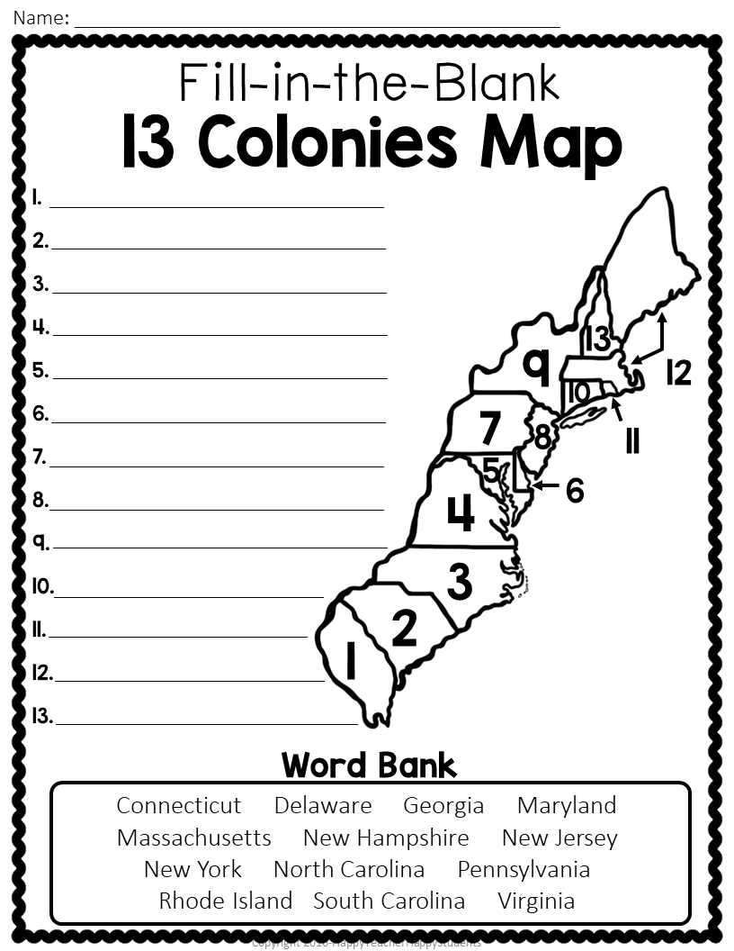Blank 13 Colonies Map Printable