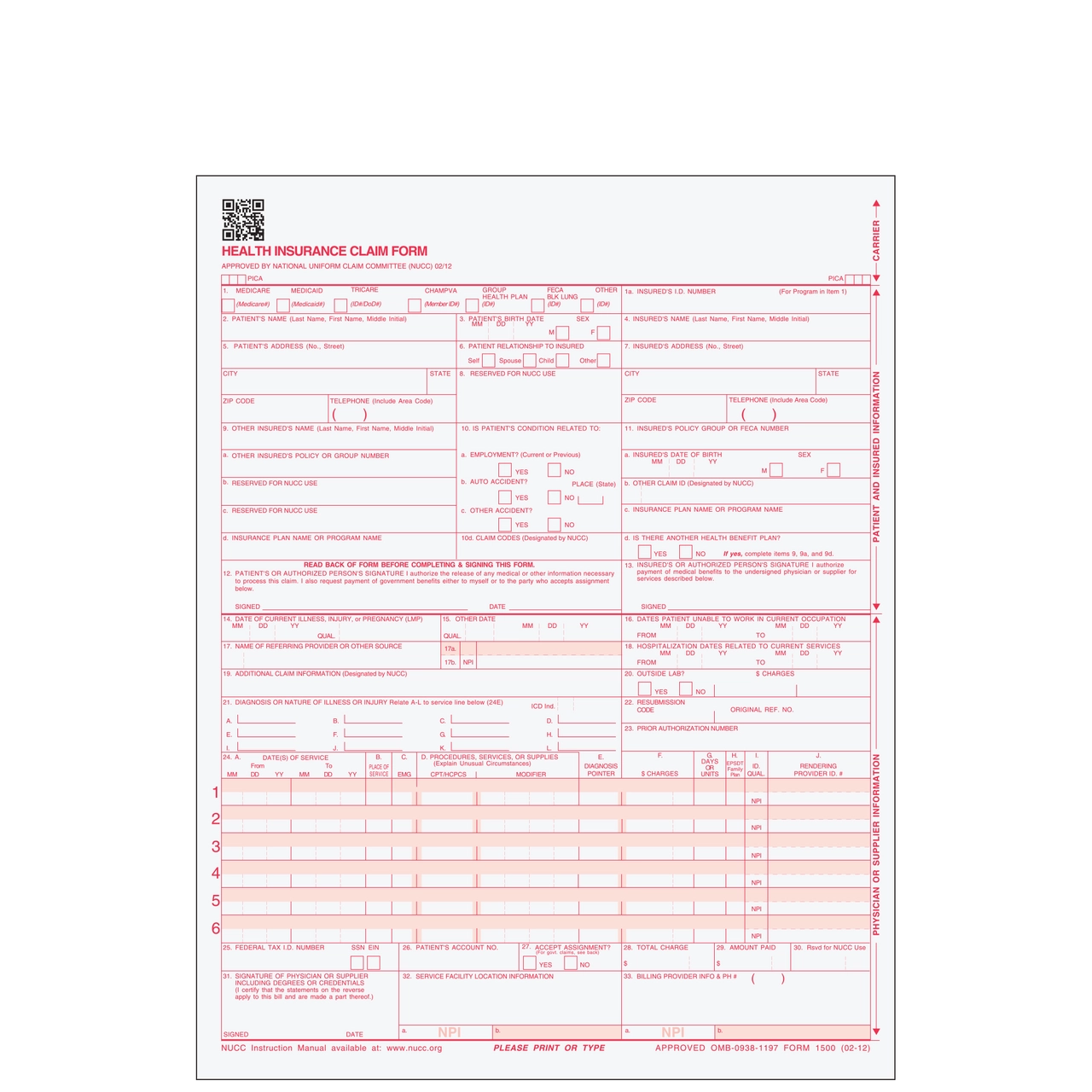 1500NC 0212 1500 Medical Claim Form Laser 02 12 