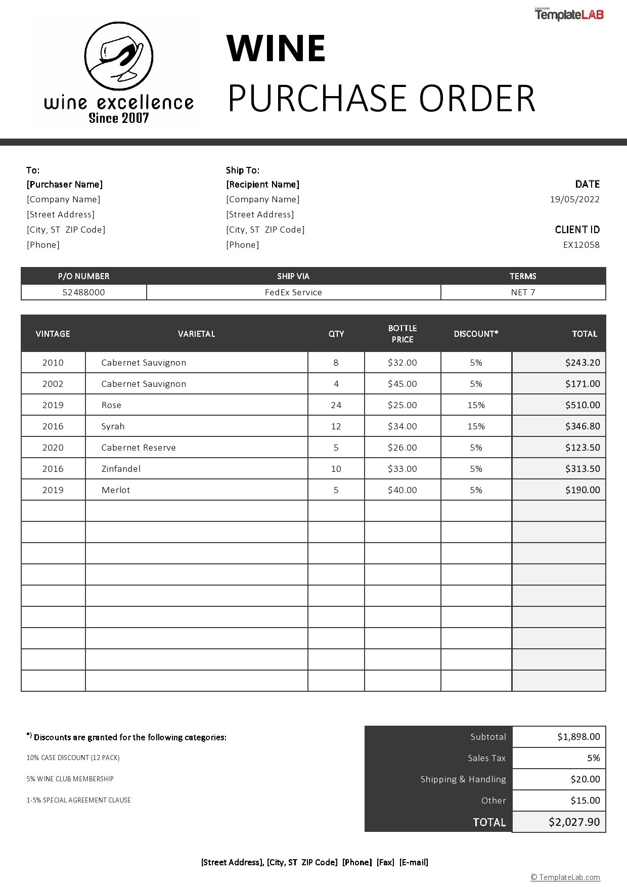 Printable Blank Purchase Order Form