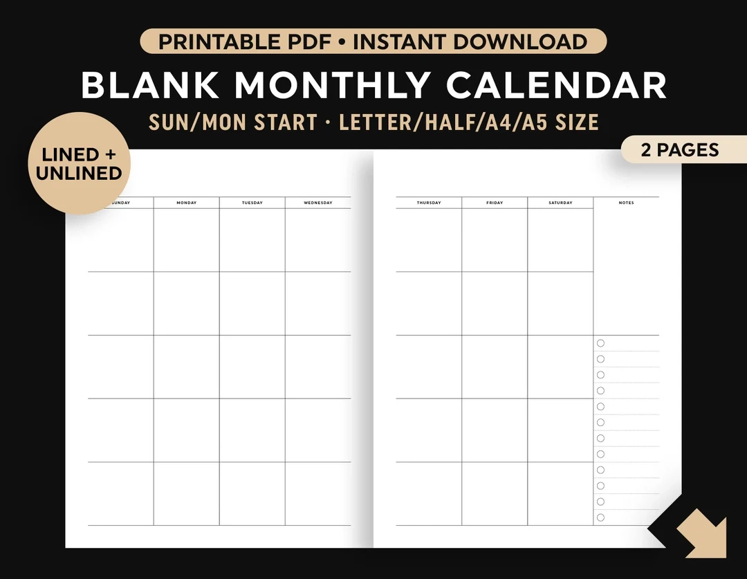 2 Page Blank Monthly Calendar Printable Two Page Month Calendar 