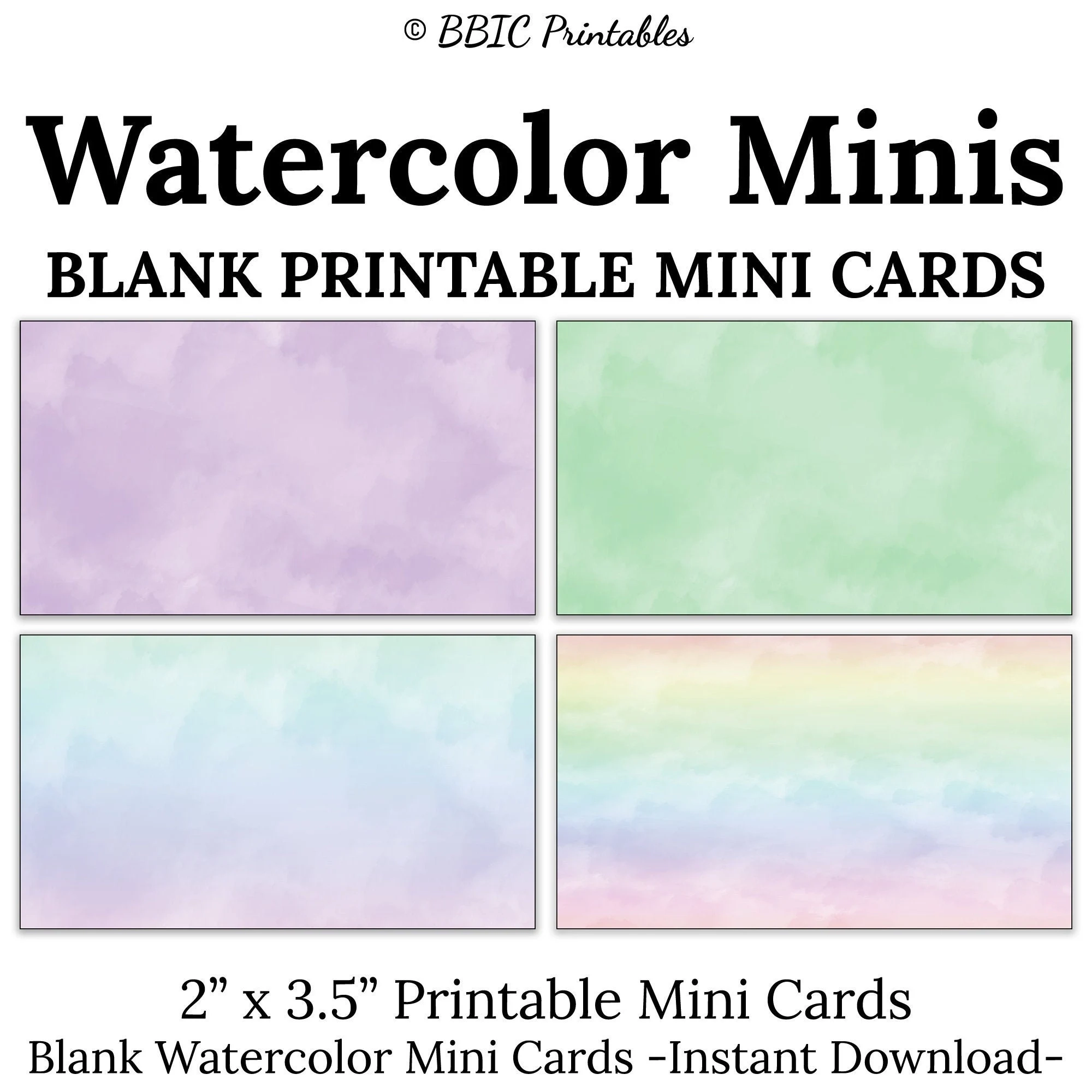 20 Blank Watercolor Mini Cards DIGITAL DOWNLOAD Printable 