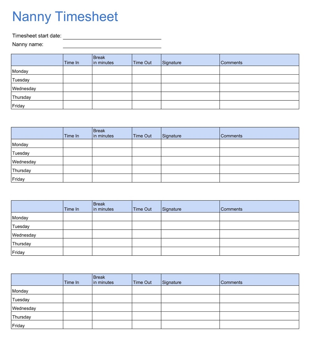 20 Free Printable Nanny Timesheet Templates Sample PDF 