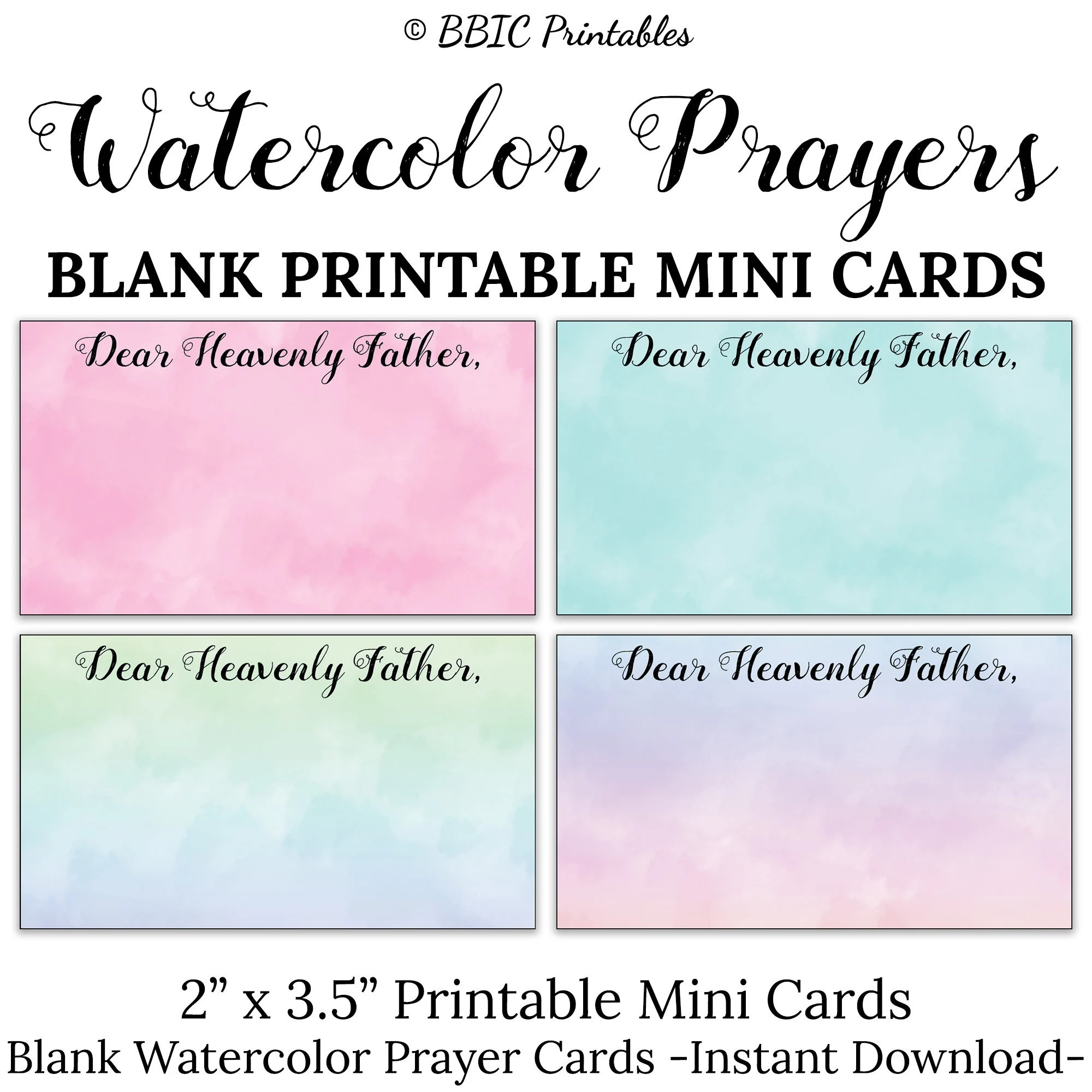 20 Watercolor Prayer Cards DIGITAL DOWNLOAD Blank Watercolor 