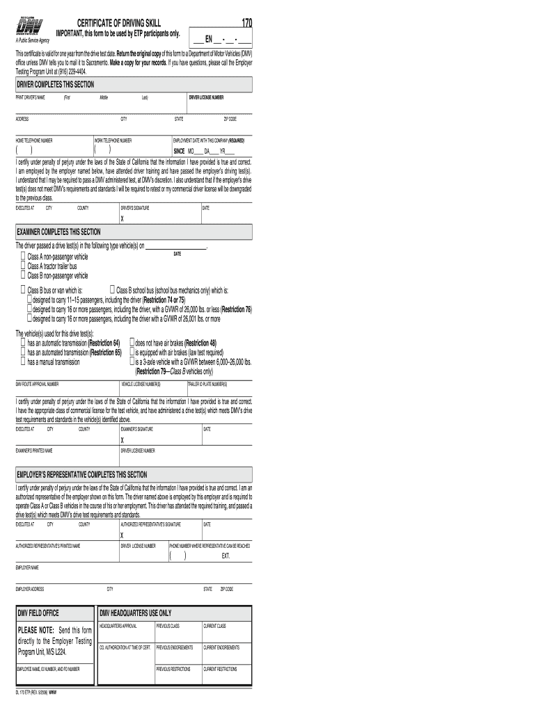 2006 Form CA DMV DL 170 ETP Fill Online Printable Fillable 