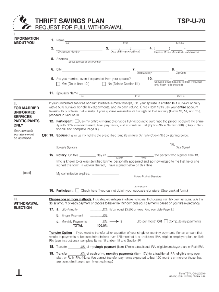 2010 2025 Form TSP U 70 Fill Online Printable Fillable Blank 