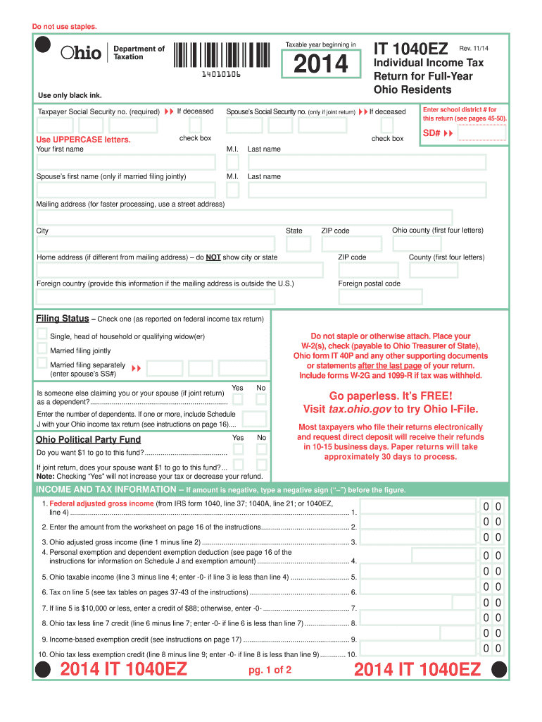 2014 2025 Form OH IT 1040EZ Fill Online Printable Fillable 