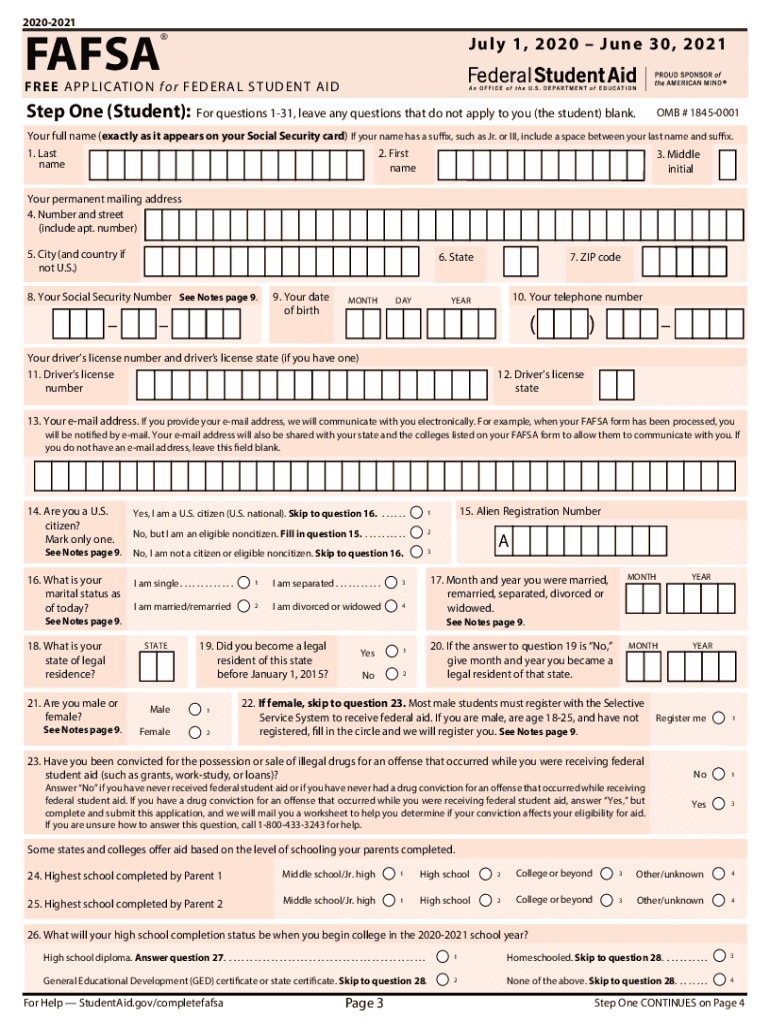 2020 2024 Form FAFSA Application Fill Online Printable Fillable 