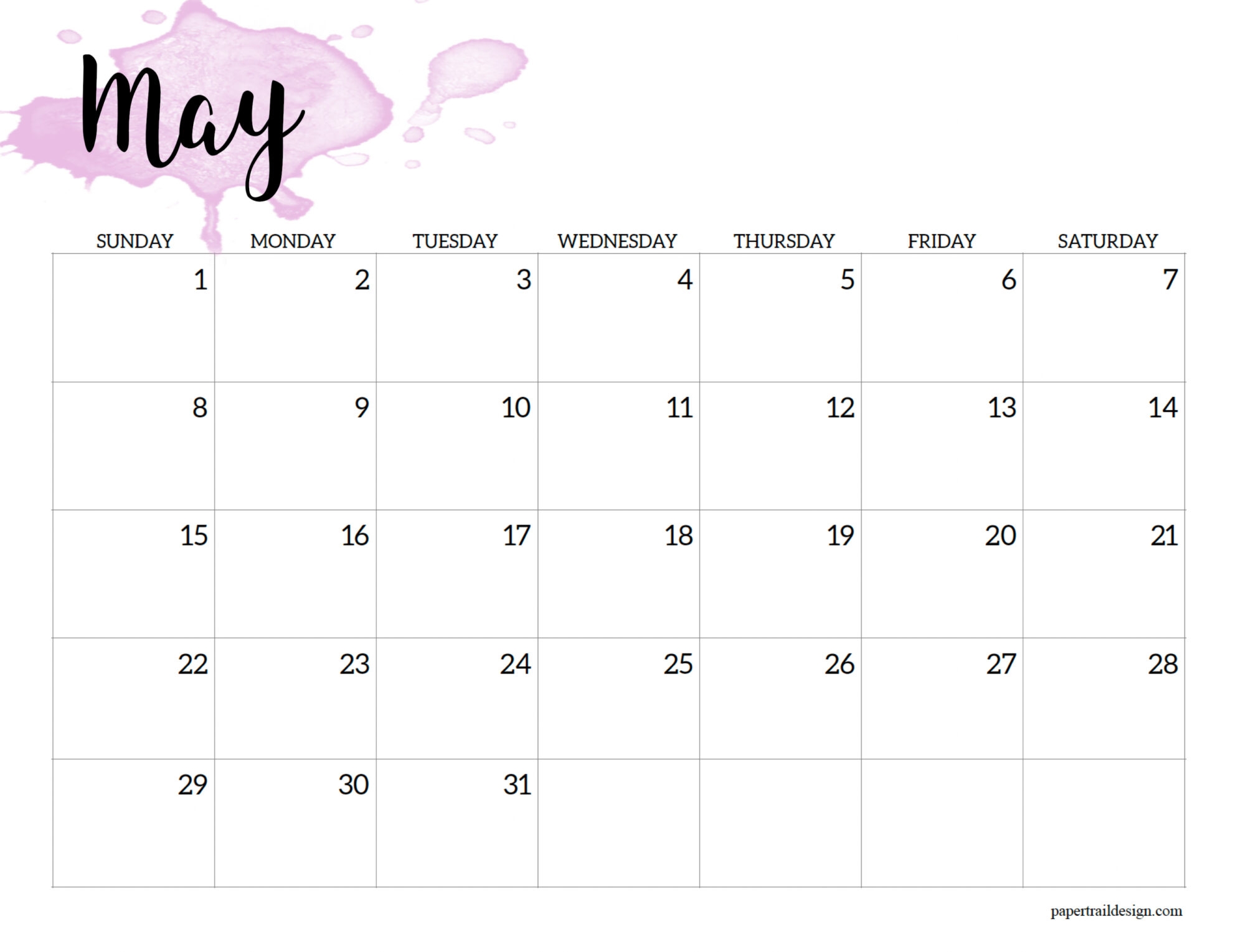 2022 Calendar Printable Watercolor Paper Trail Design