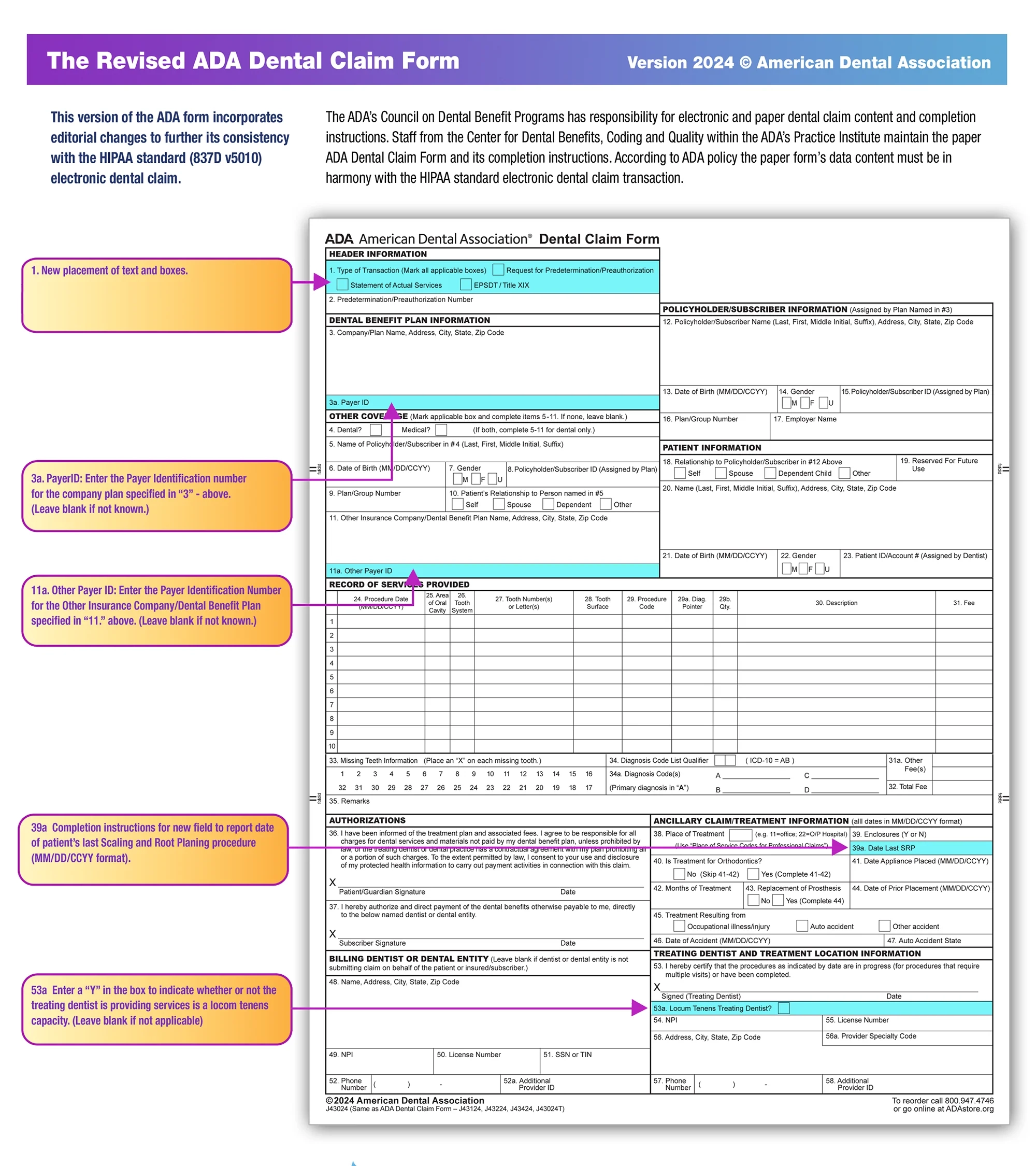 2024 New ADA Dental Claim Form WADA2024CS StockChecks Inc 