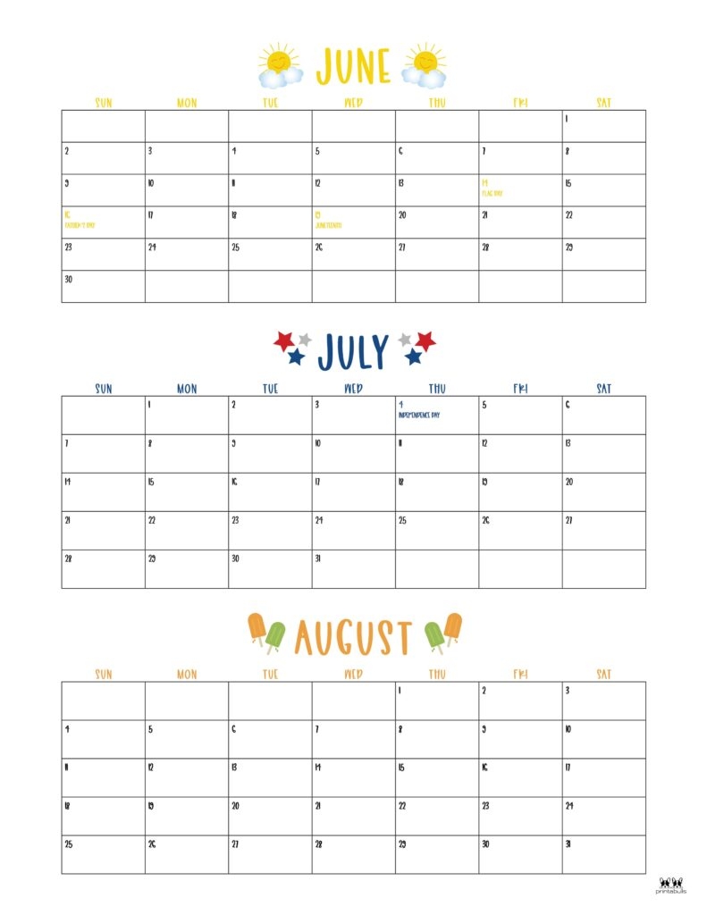 Free Summer Calendar Blank Printable