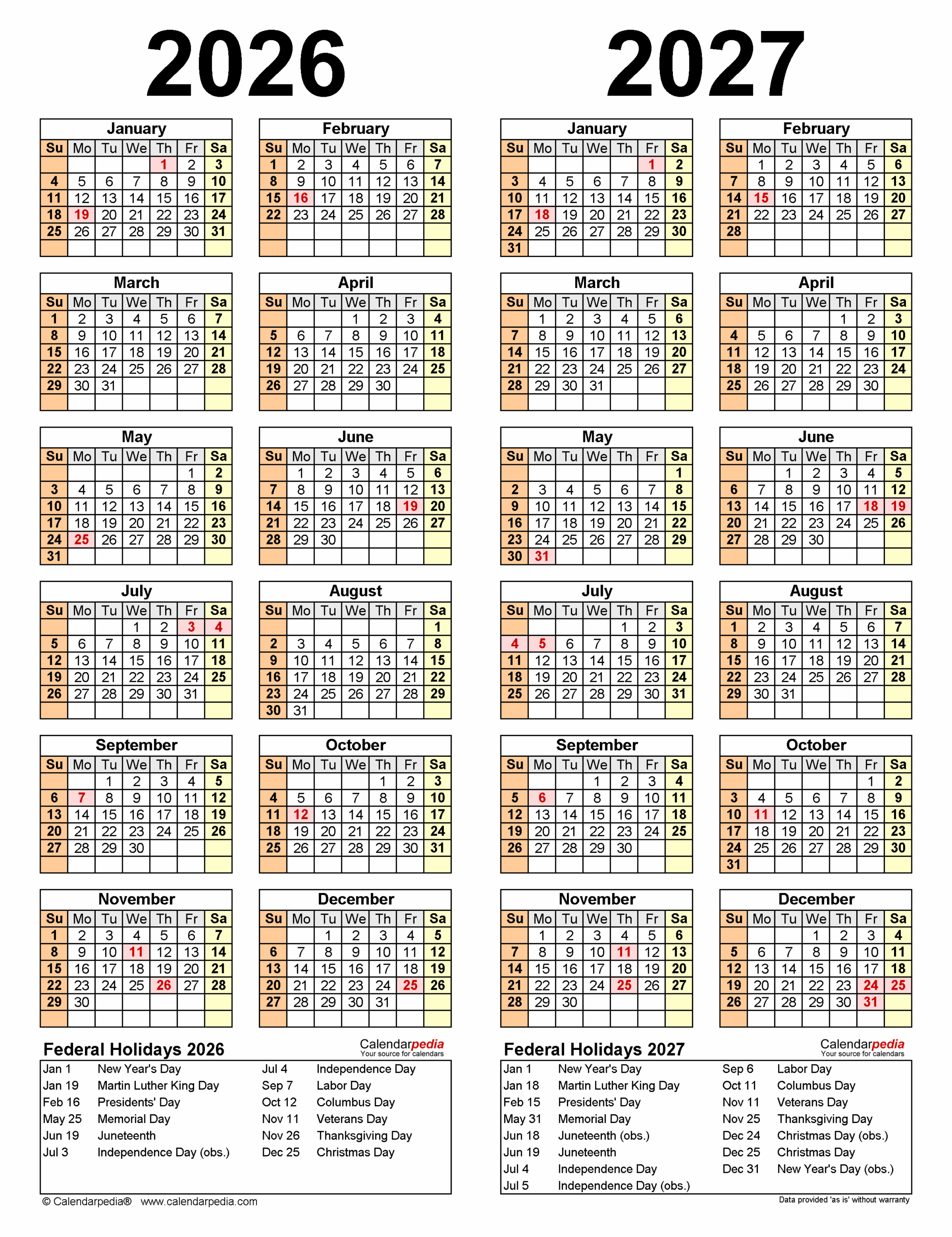 Printable Blank Calendar 2026-2027