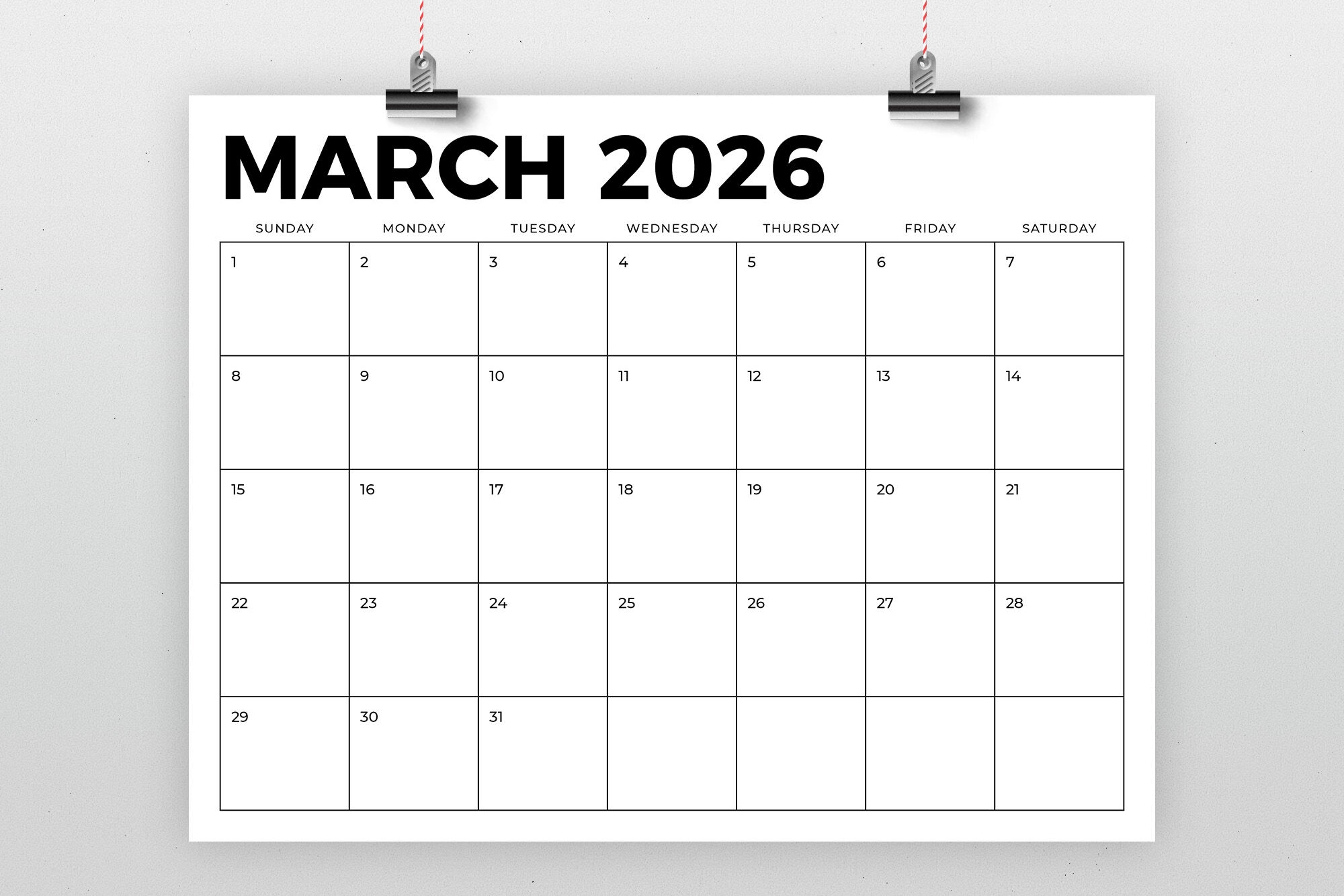 2026 Printable Blank Calanders