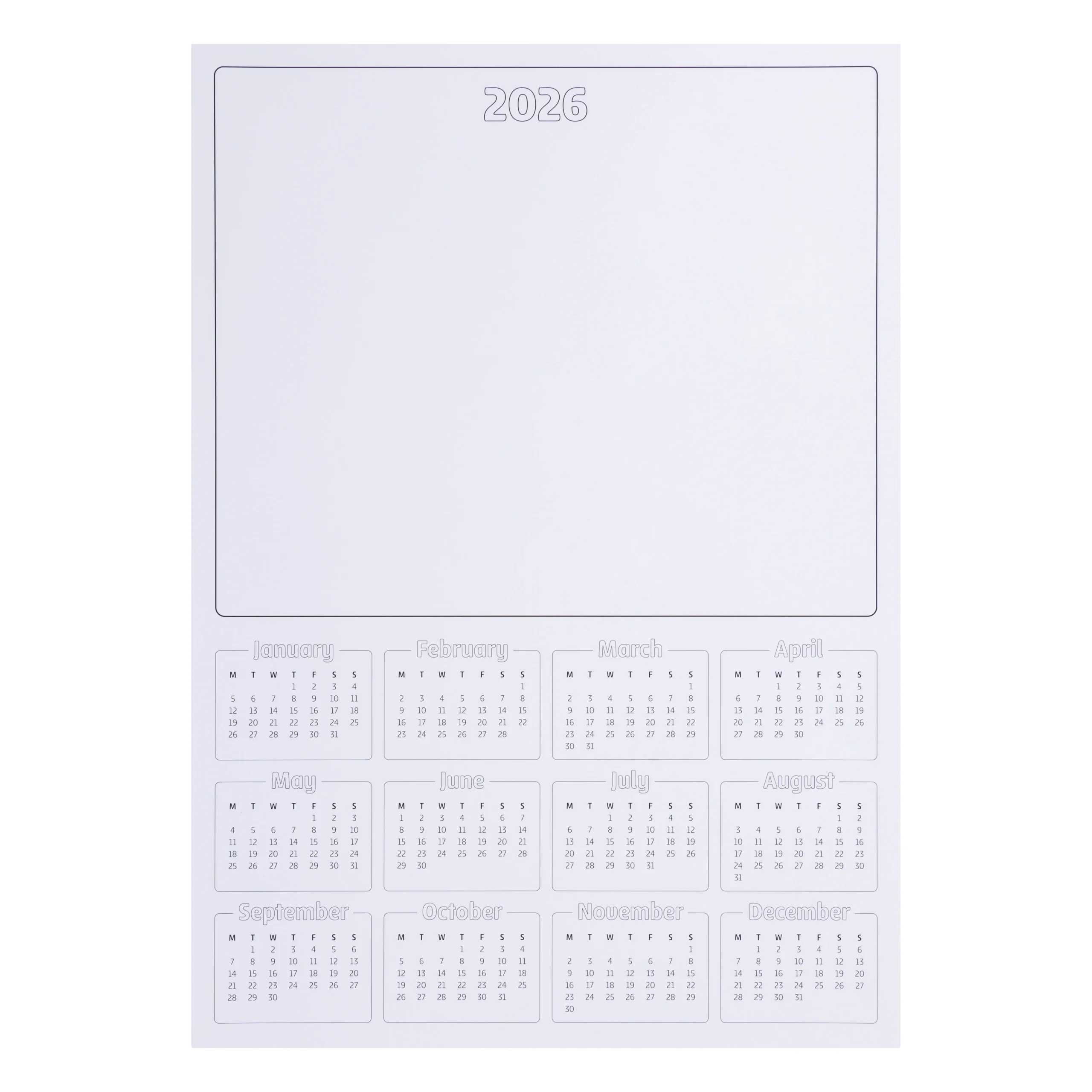 2026 Calendar Blanks A4 Pack Of 25