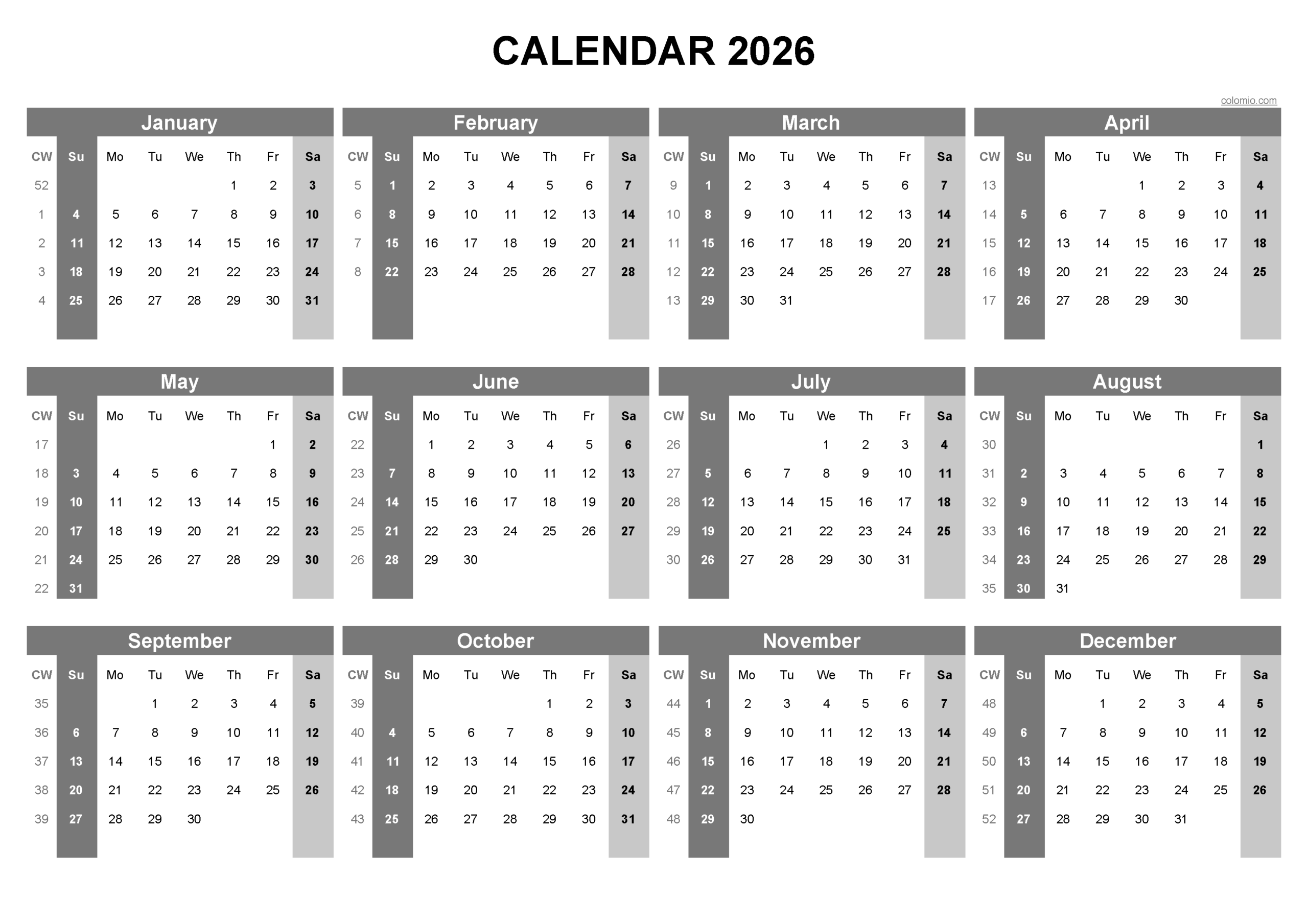 Blank 2026 Calendar Printable Pdf