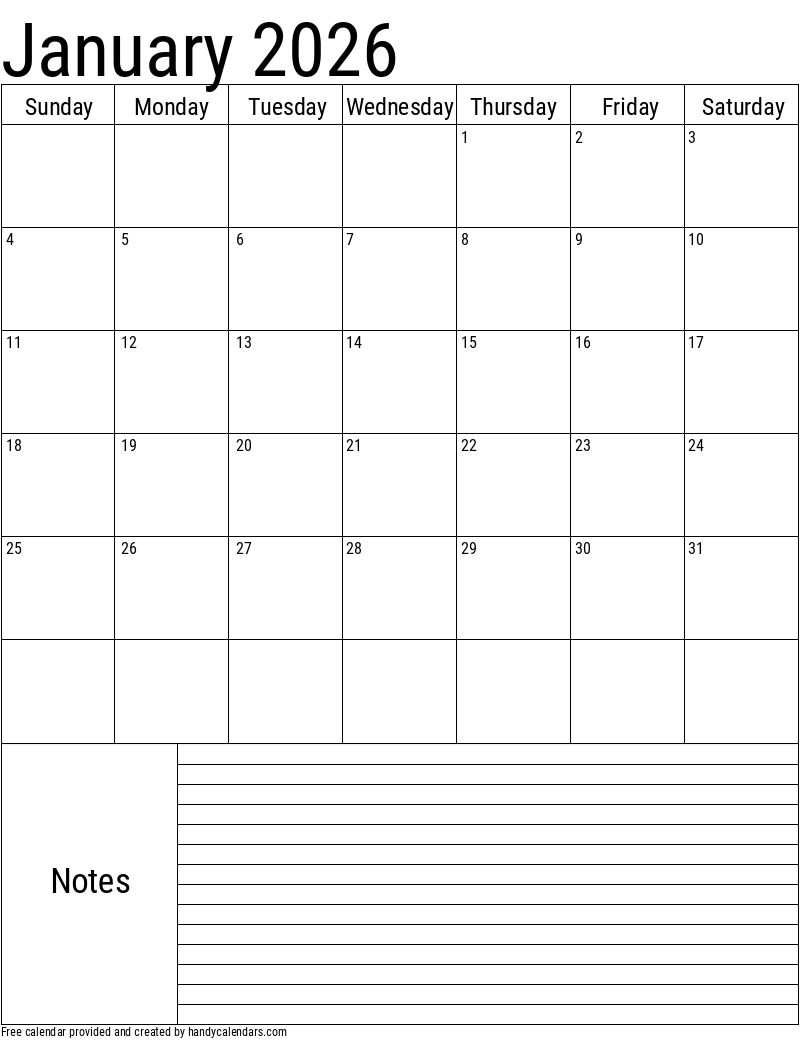 January 2026 Blank Calendar Printable