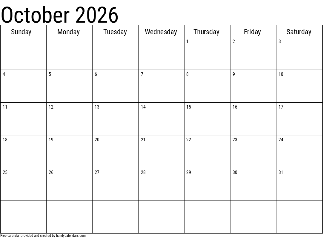 Blank October Calendar 2026 Printable