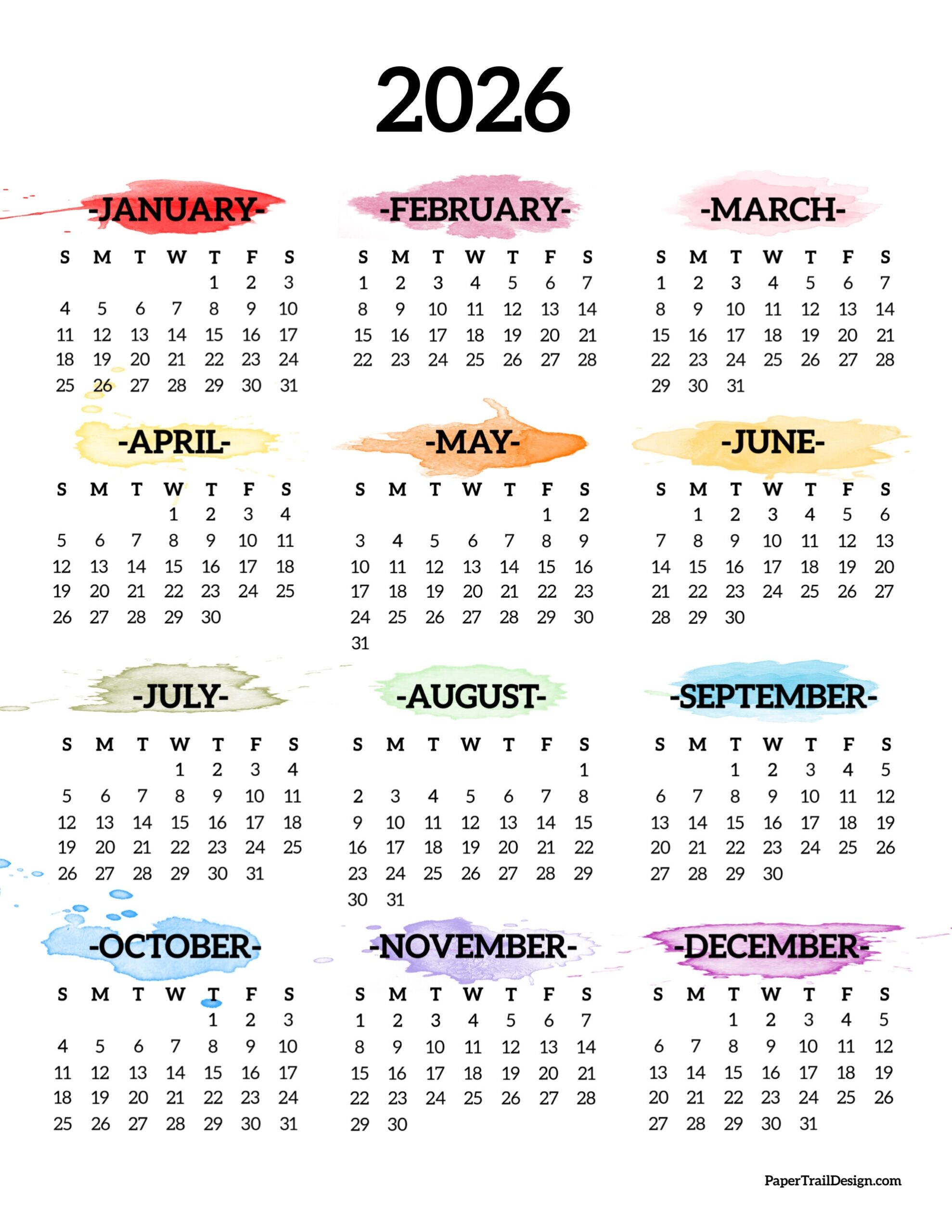 Calendar Blanks Printable Free 2026