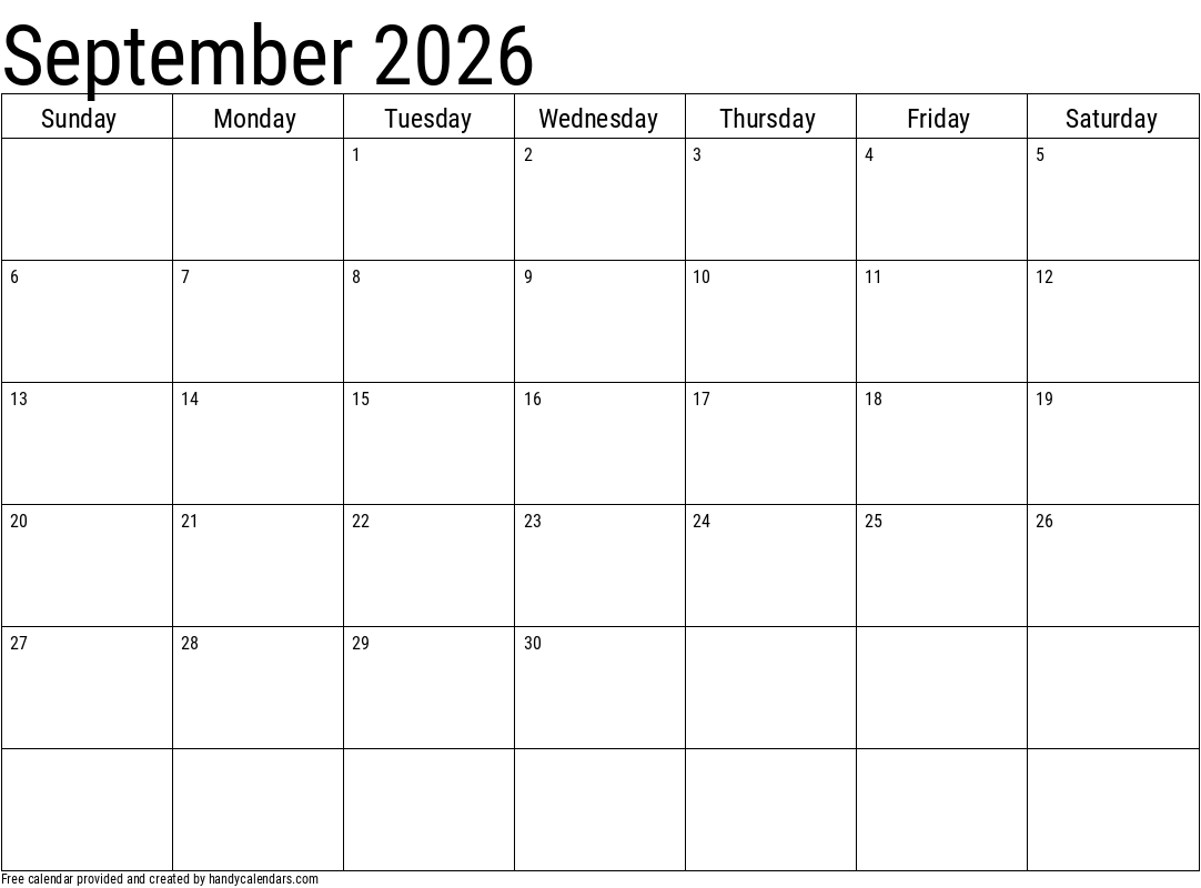 Blank Printable Sept 2026 Calendar