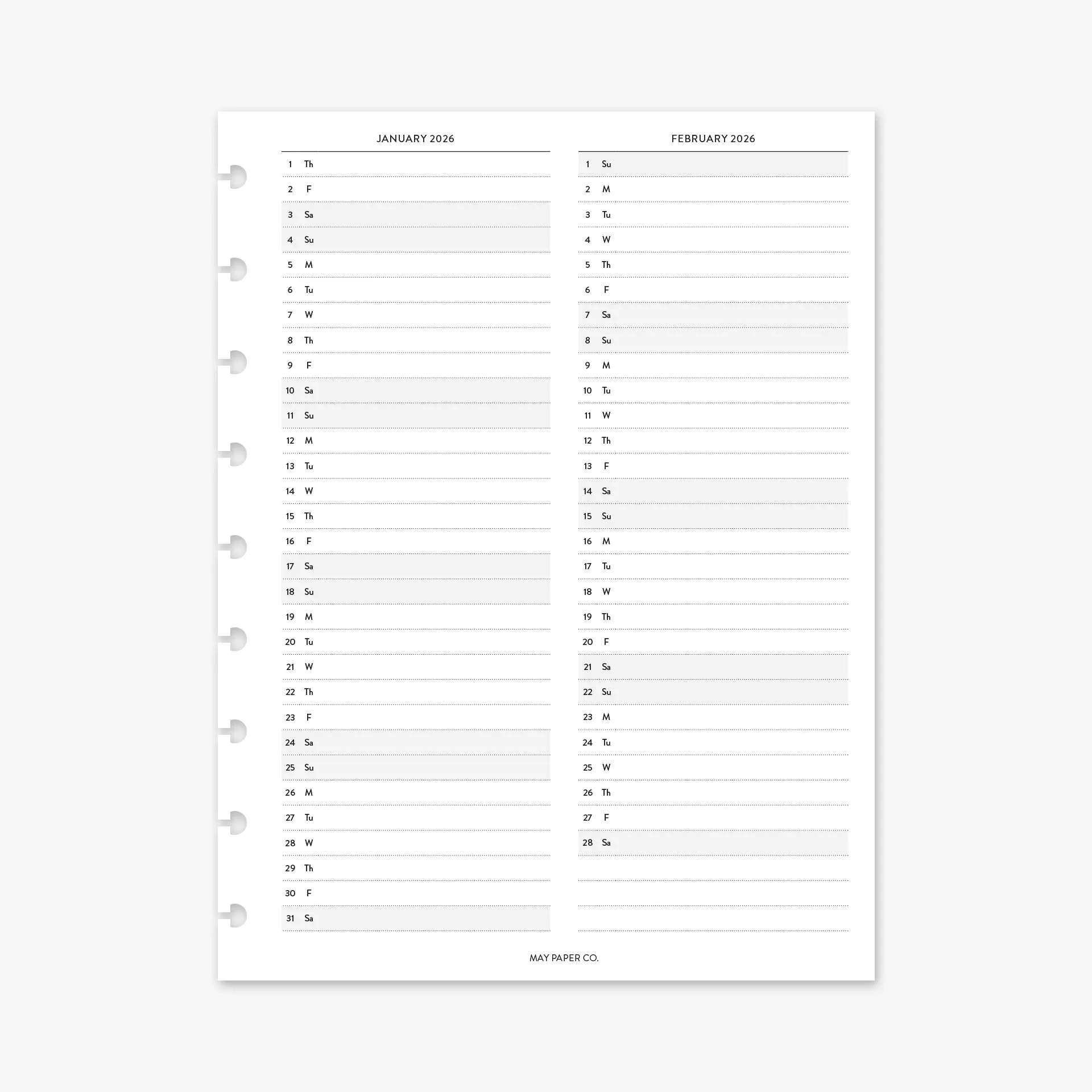 2026 Vertical Monthly Overview Planner Insert