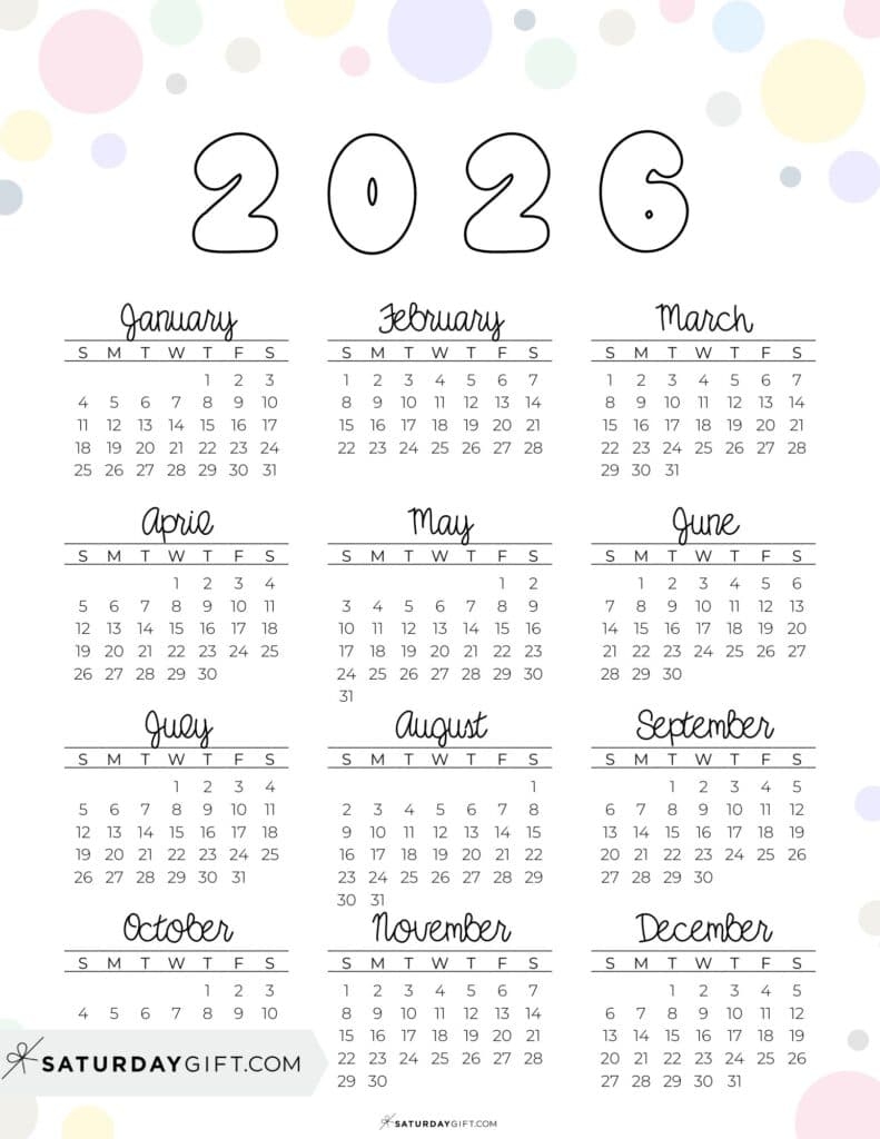 2026 Yearly Calendar Printable 35 Cute amp Free 2026 Annual Calendars