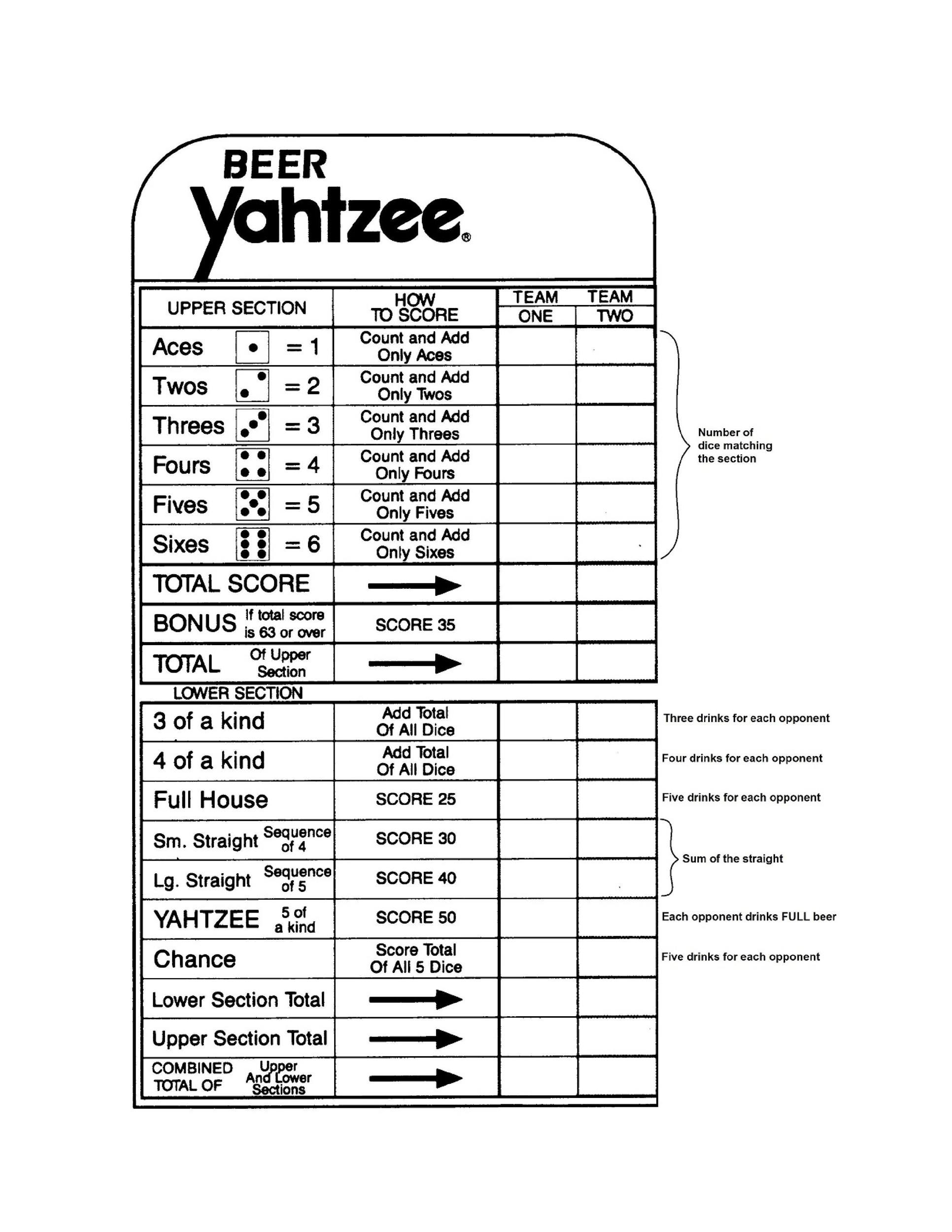 Blank Yahtzee Printable