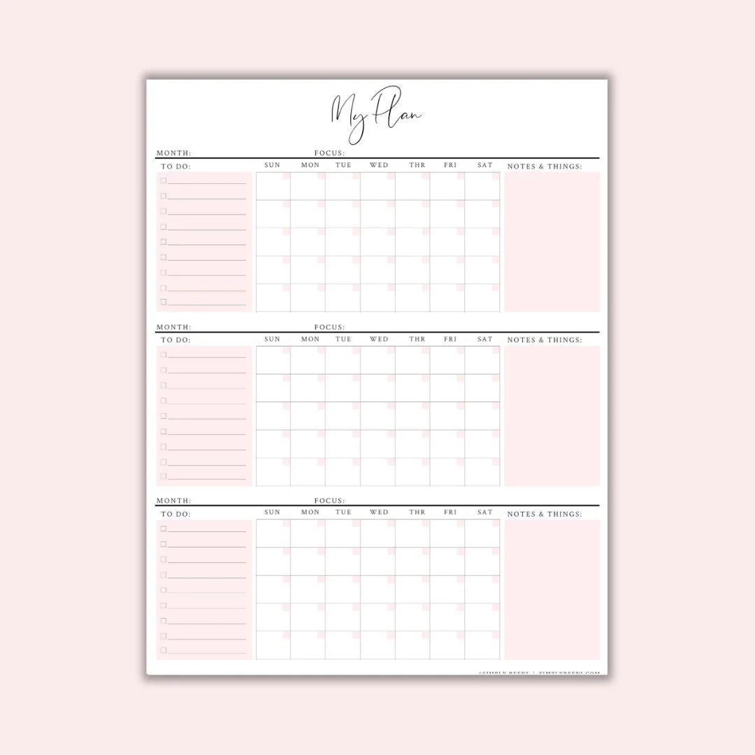 Blank 3 Month Calendar Printable