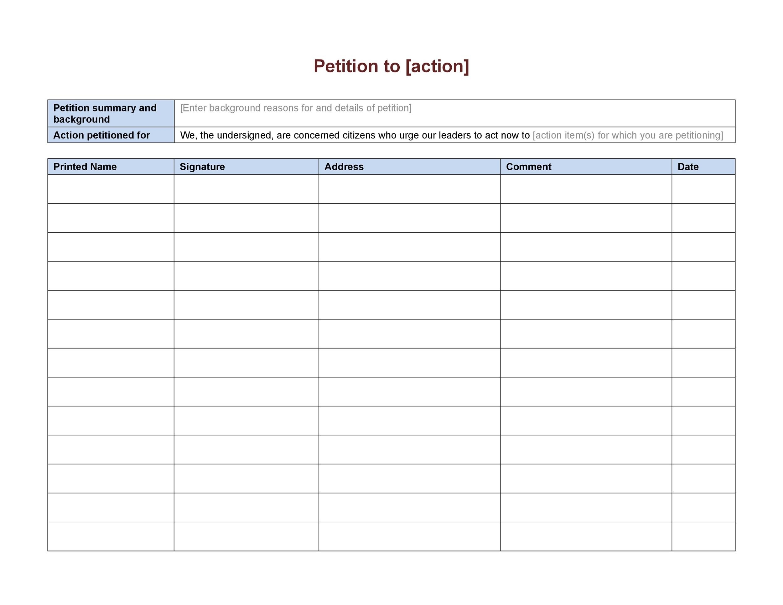 Free Blank Printable Petition Forms