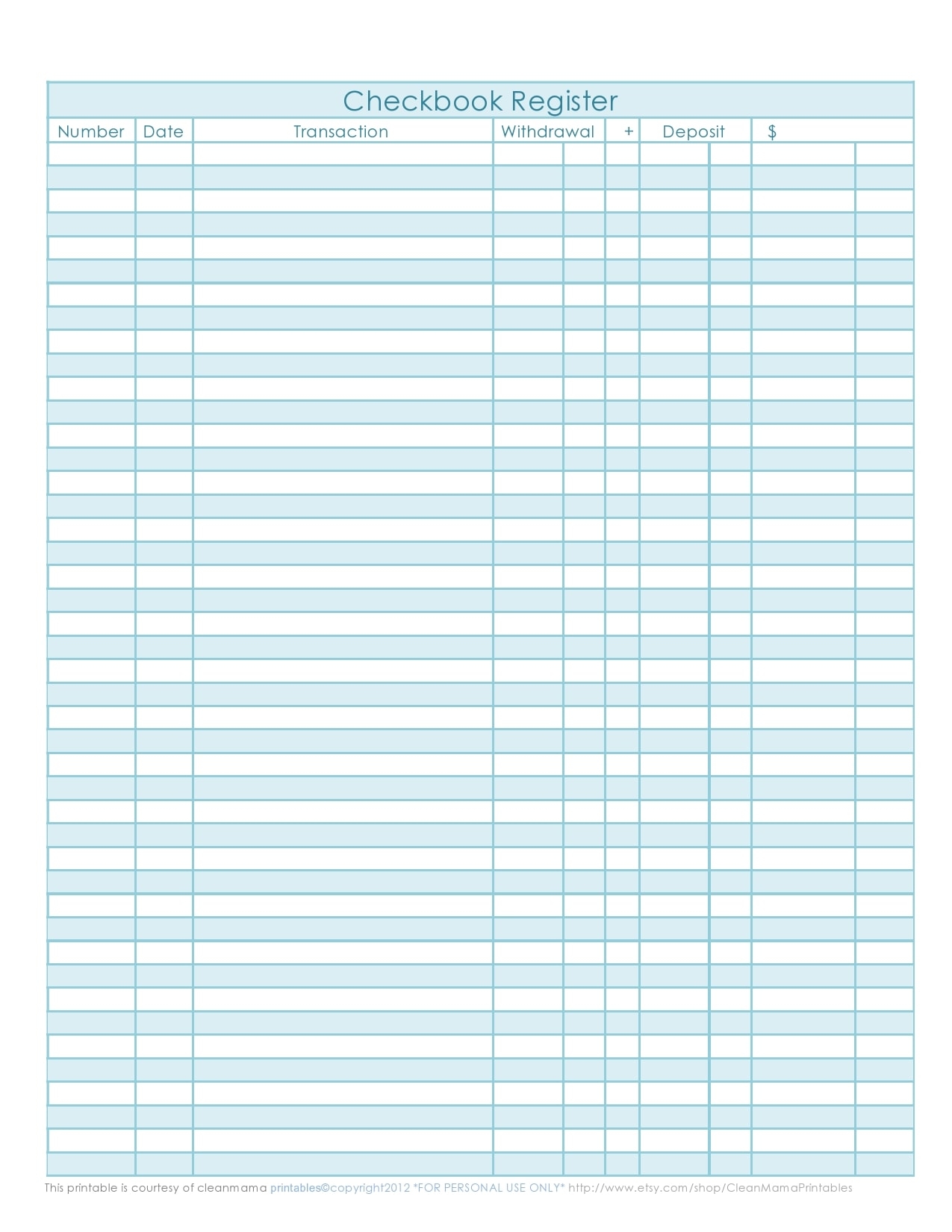 Free Printable Blank Check Register