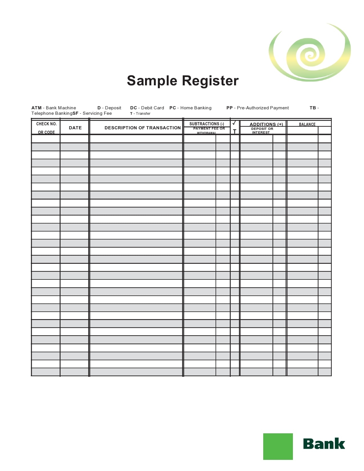 Printable Blank Check Register Template