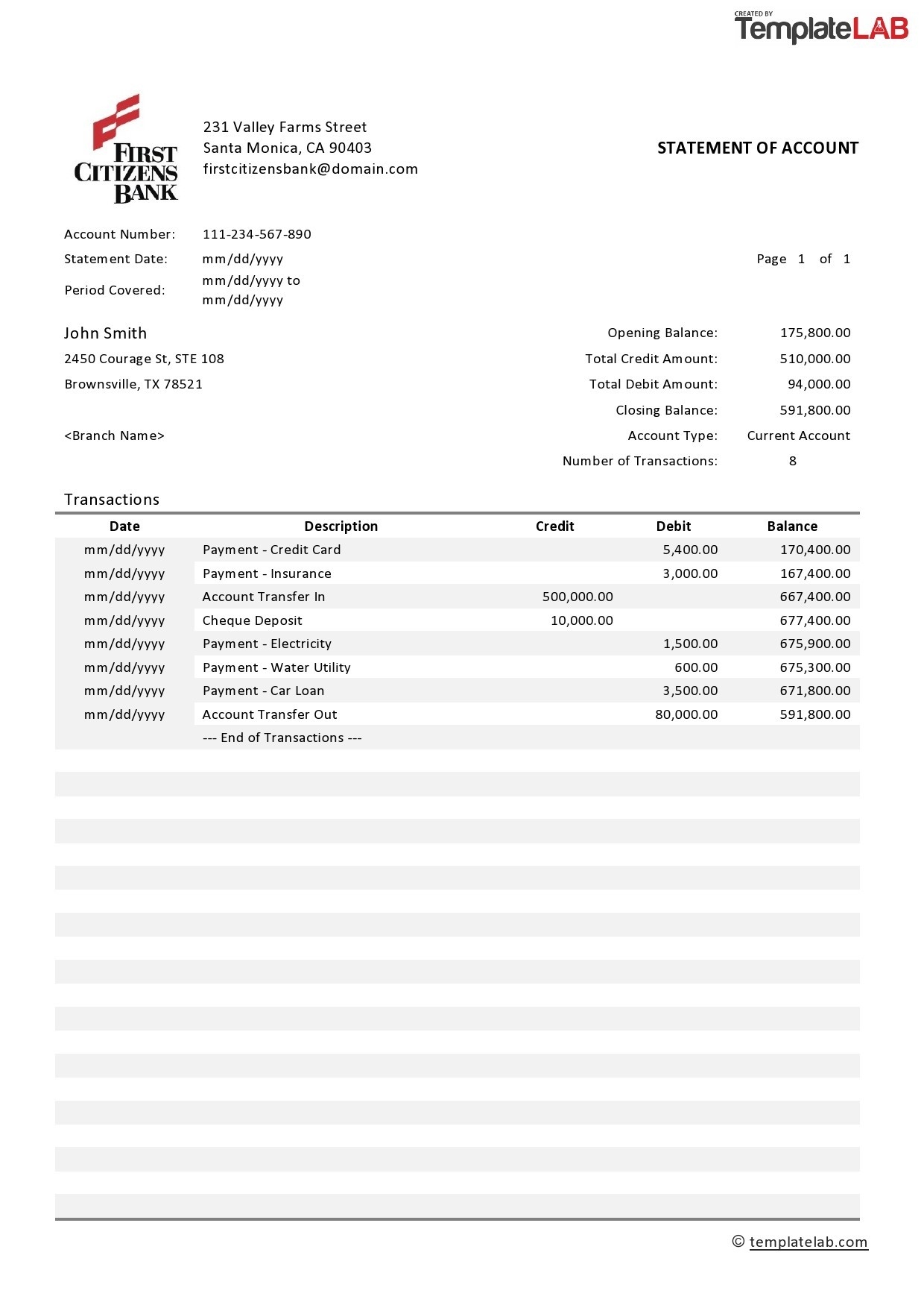 Printable Blank Bank Statement Pdf