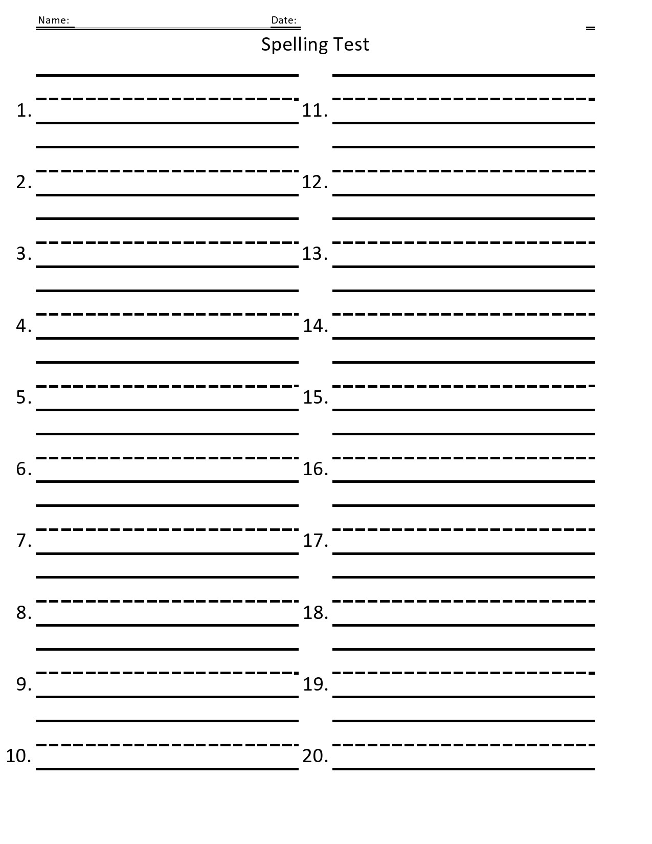 Spelling Homework Printable Blank Pdf