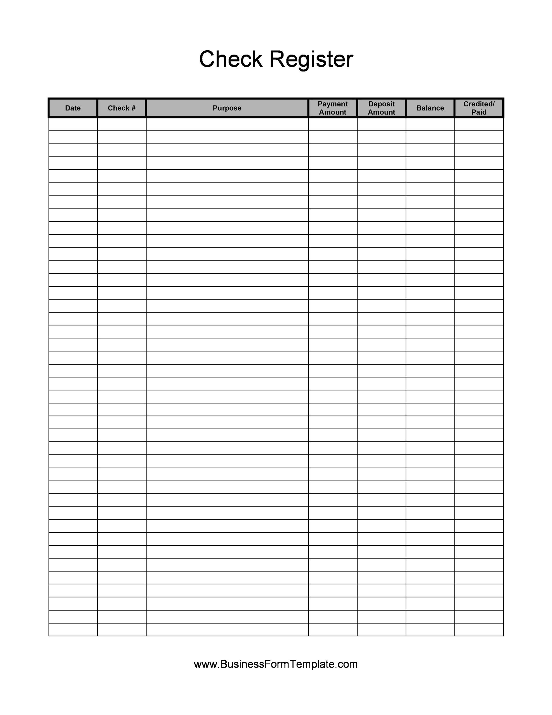 Printable Blank Checkbook Ledger