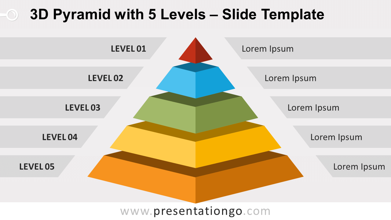 3D Pyramid With 5 Levels For PowerPoint And Google Slides