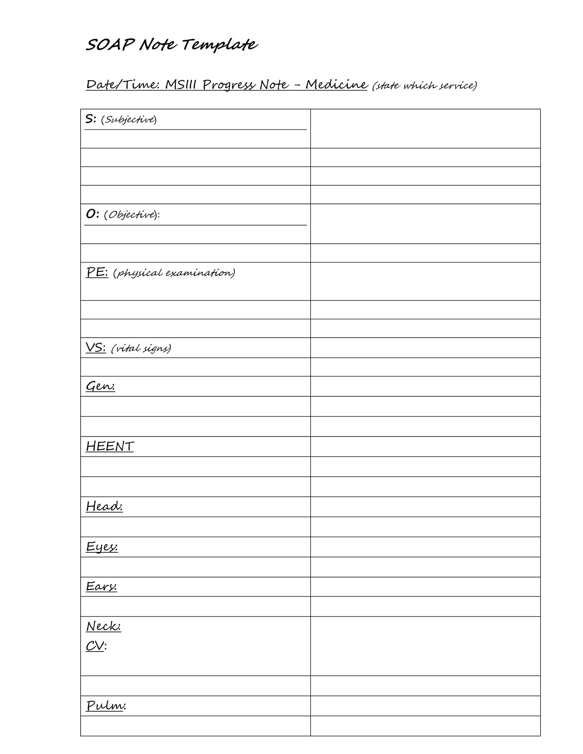 Printable Blank Soap Note Template