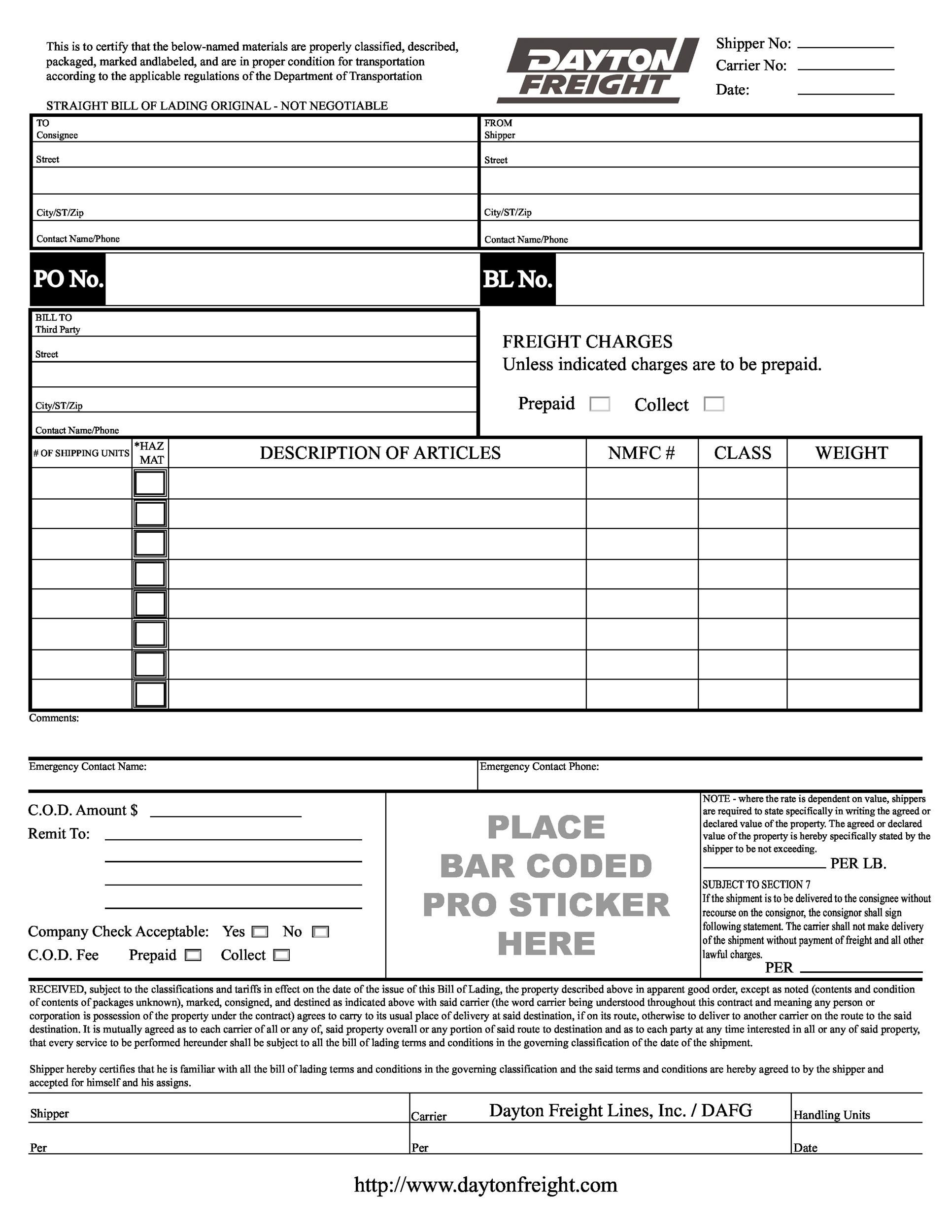 40 Free Bill Of Lading Forms amp Templates TemplateLab