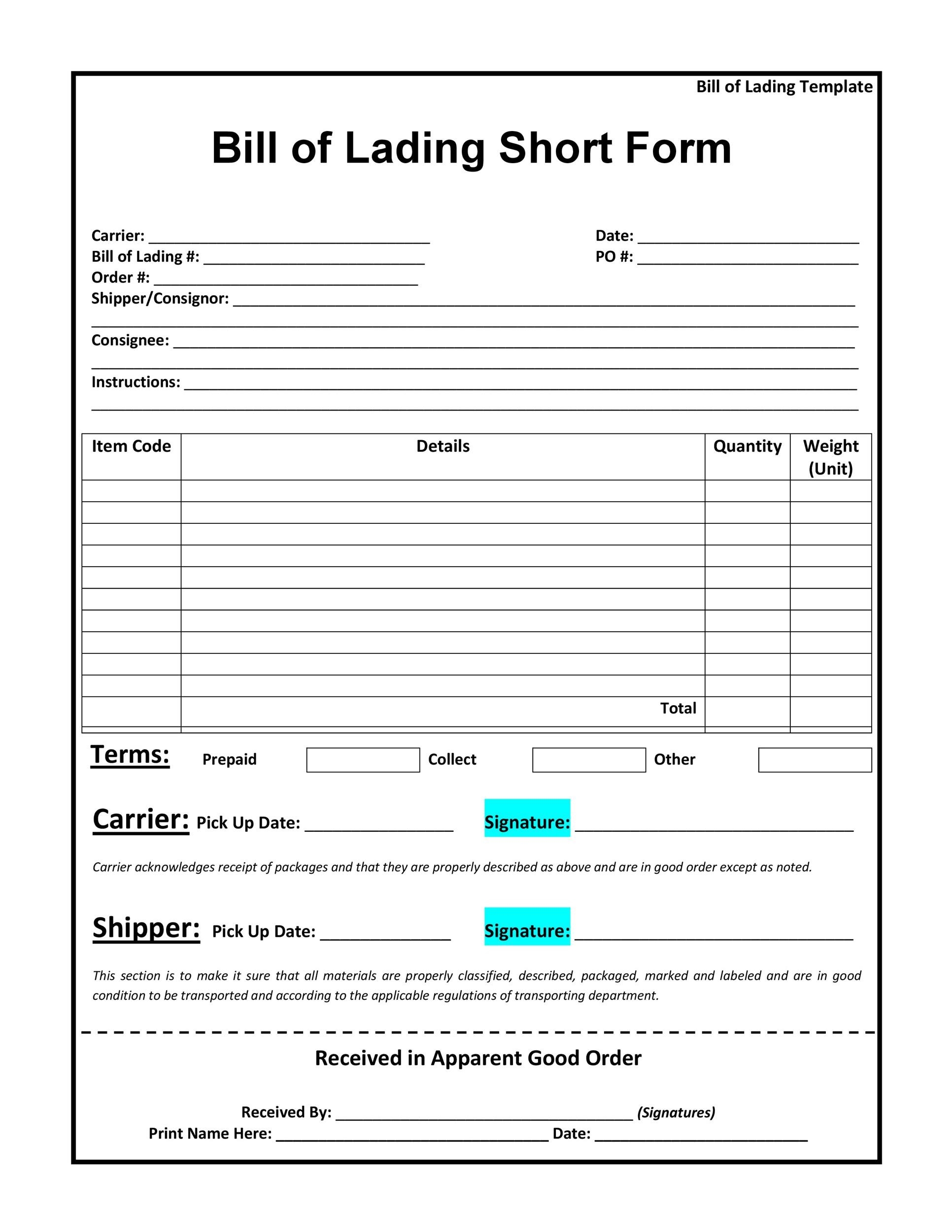 40 Free Bill Of Lading Forms amp Templates TemplateLab