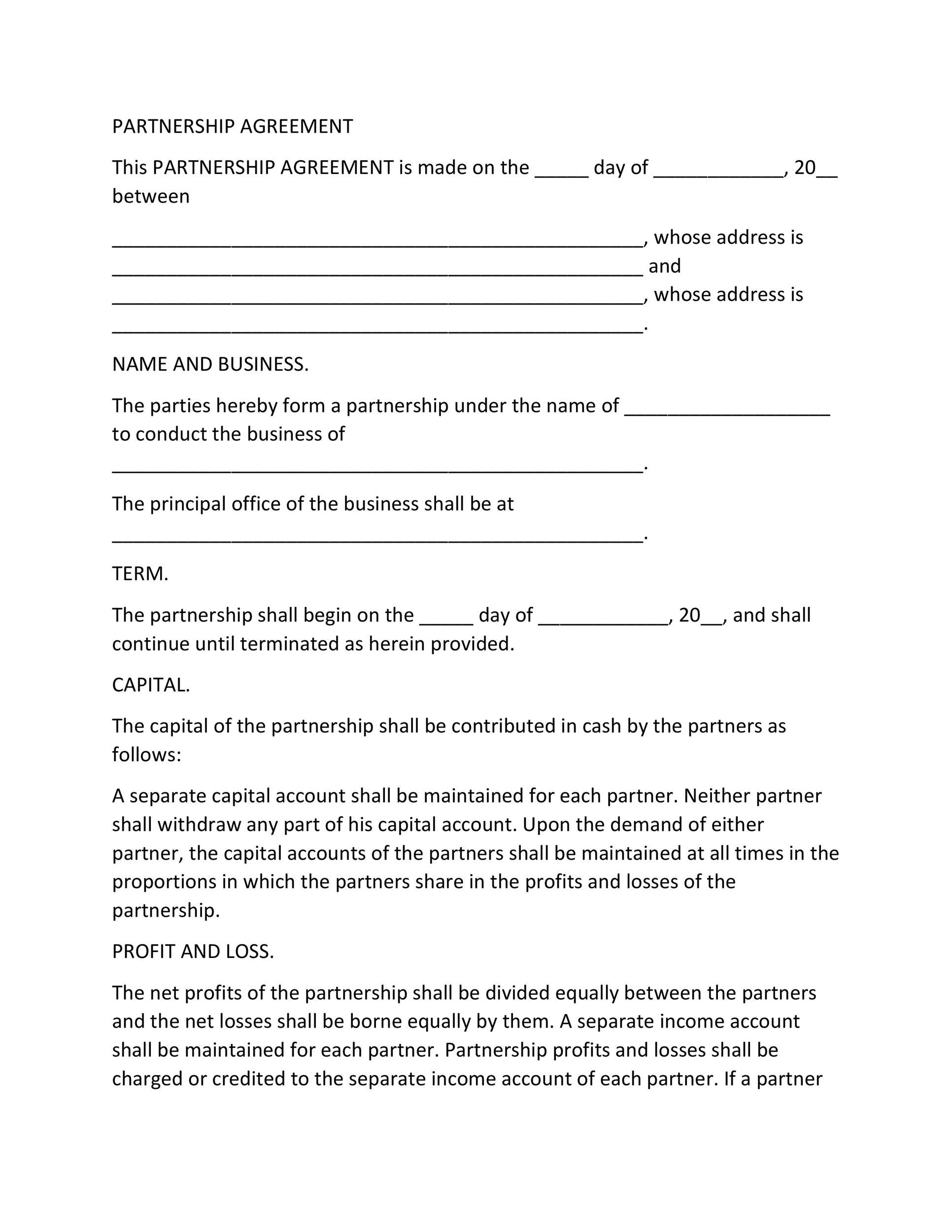 Blank Business Partnership Contracts Printable
