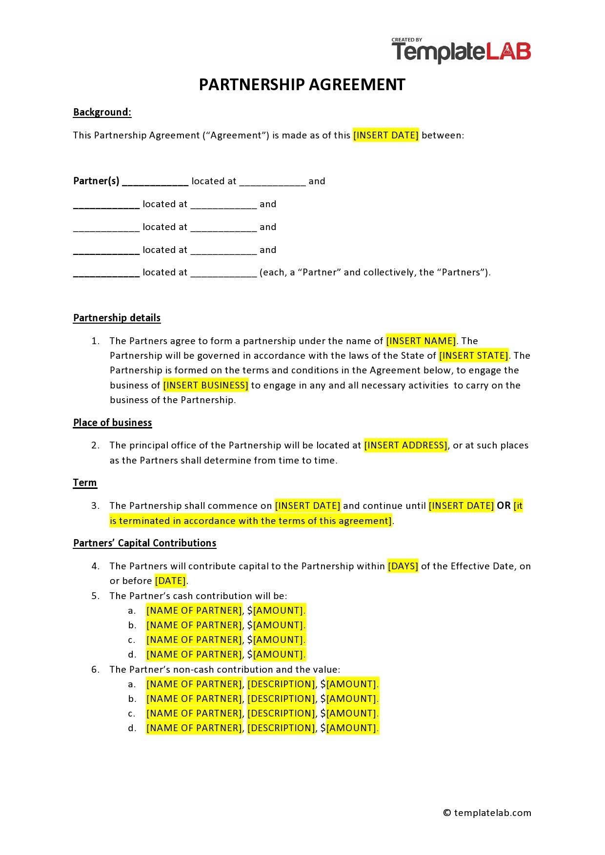 40 FREE Partnership Agreement Templates Business General 