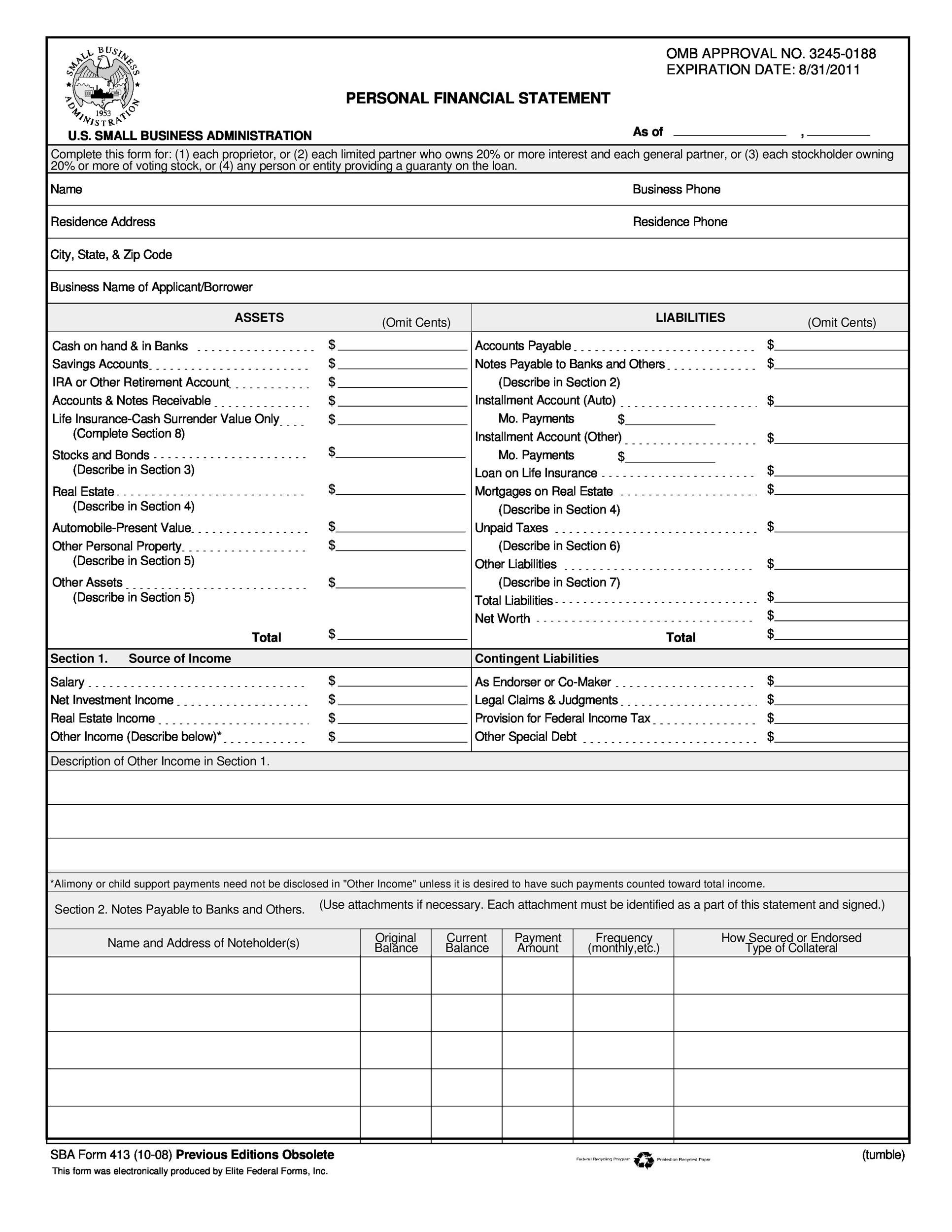 Printable Blank Financial Statement